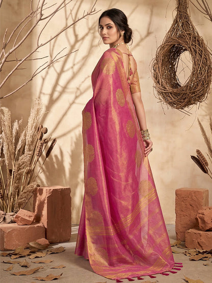 Anaita Magenta Tissue Silk Woven Saree With Blouse