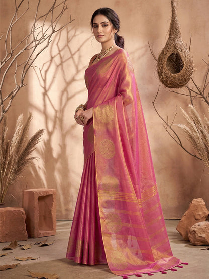 Anaita Magenta Tissue Silk Woven Saree With Blouse