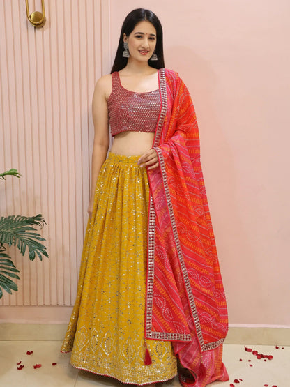 Tulsi Art Majestic Yellow Embroidered Traditional Lehenga Choli