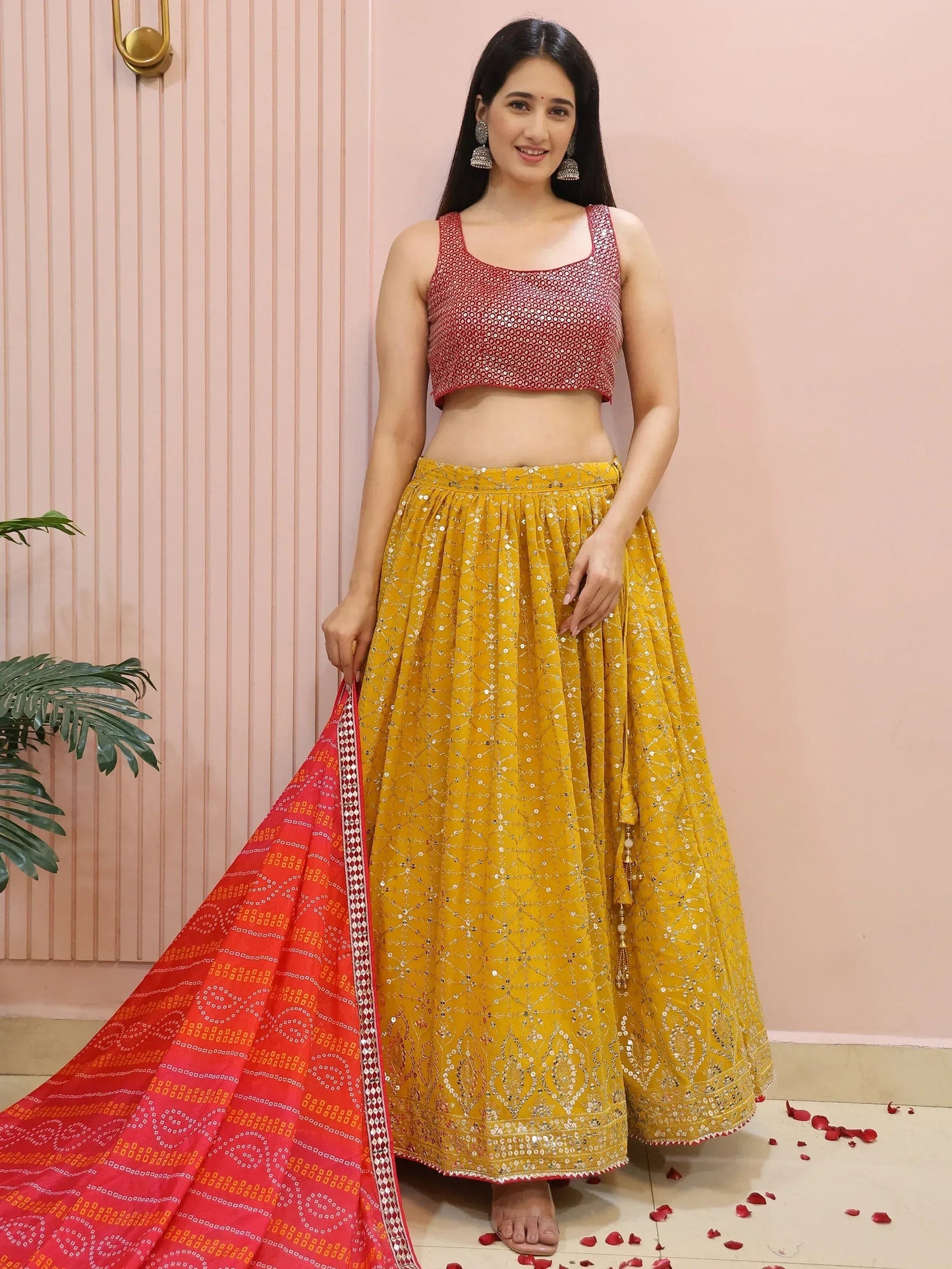 Tulsi Art Majestic Yellow Embroidered Traditional Lehenga Choli