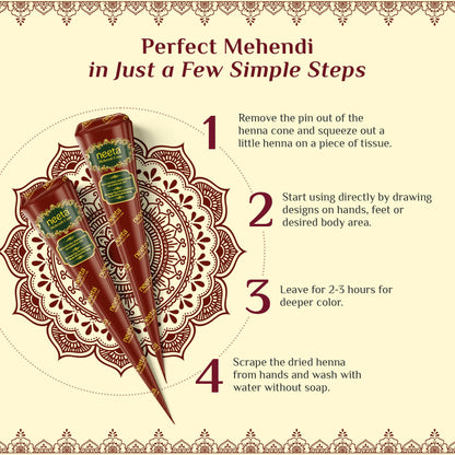 Neeta Mehendi Cone For Hand Design  12 Henna Cones Reddish Brown