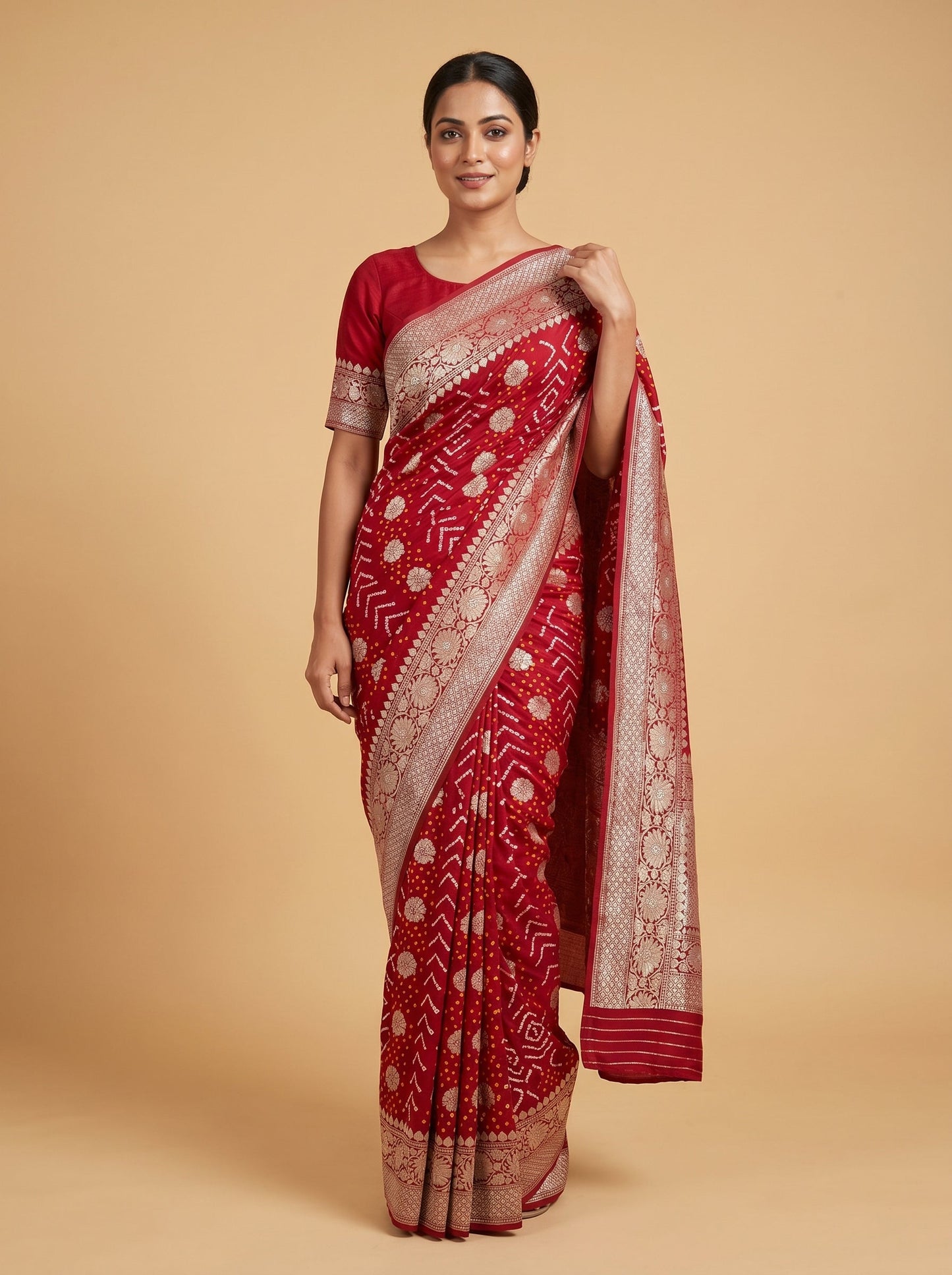 Maroon Bandhani Glow Saree