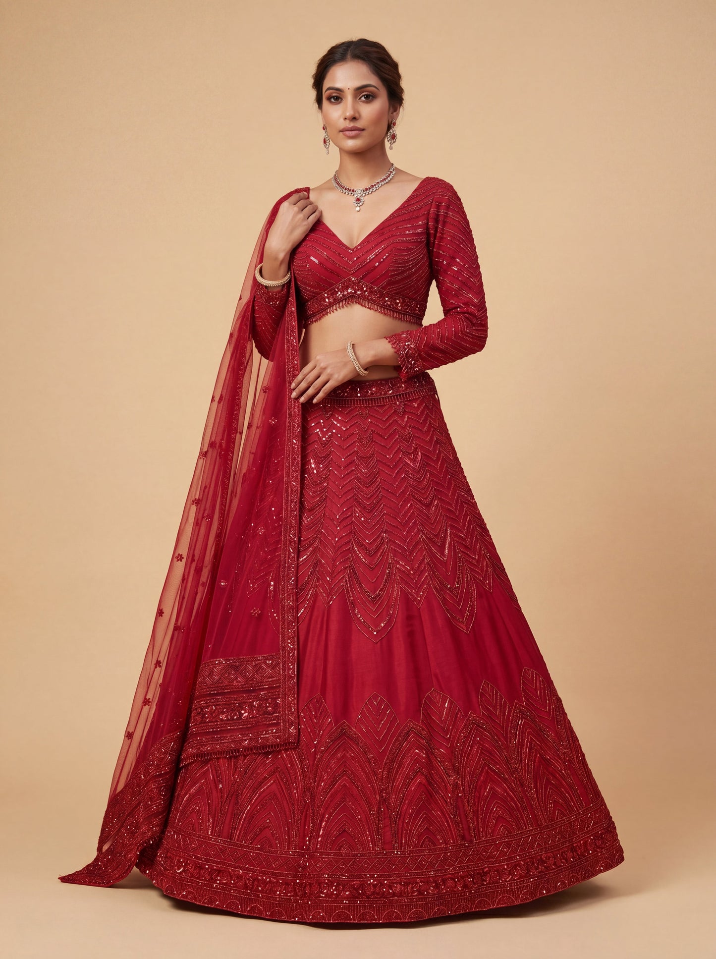 Maroon Contemporary Bridal Lehenga With Ombre Finish Embroidered Flare