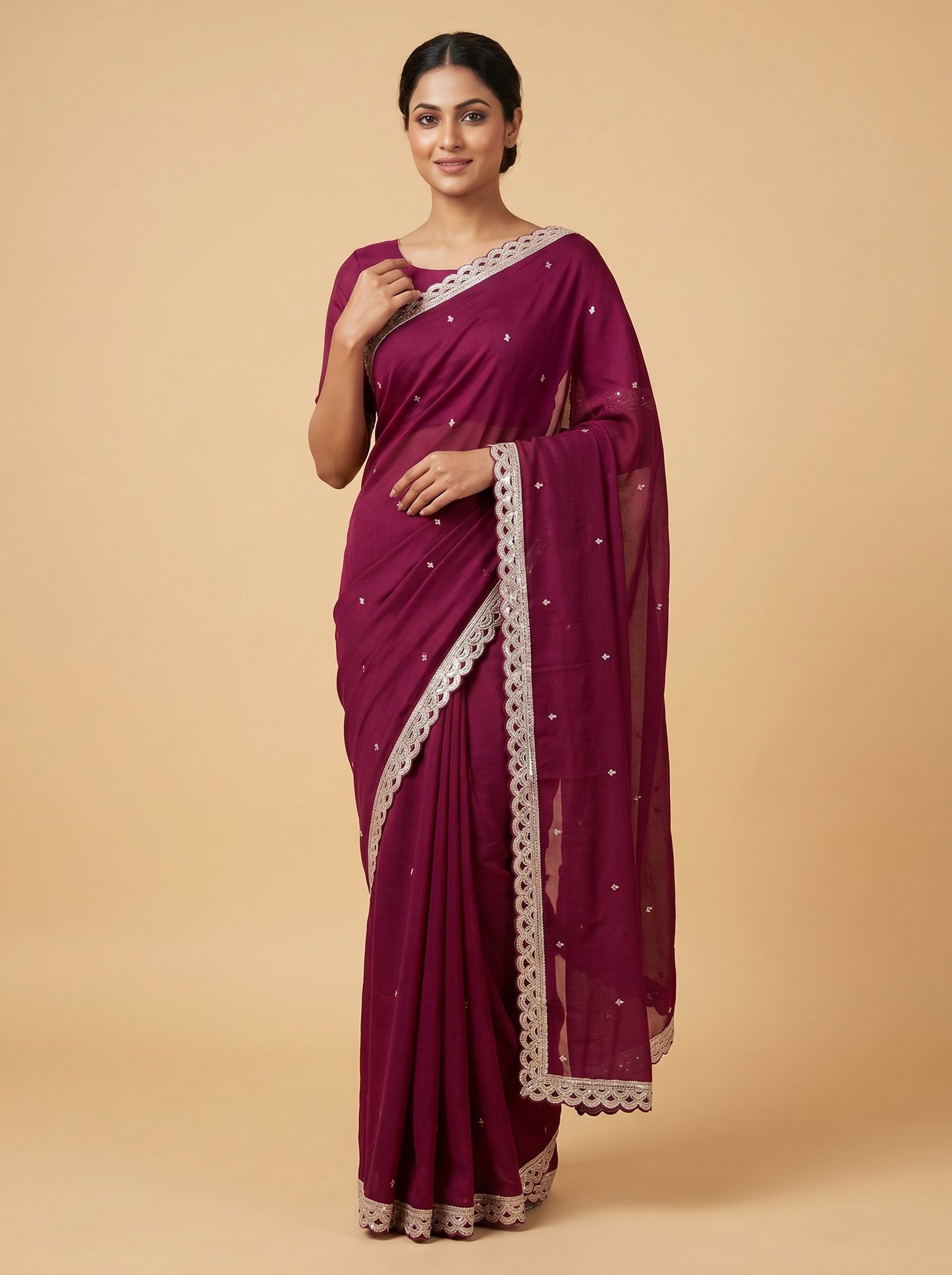 Maroon Deep Wine Embroidered Saree