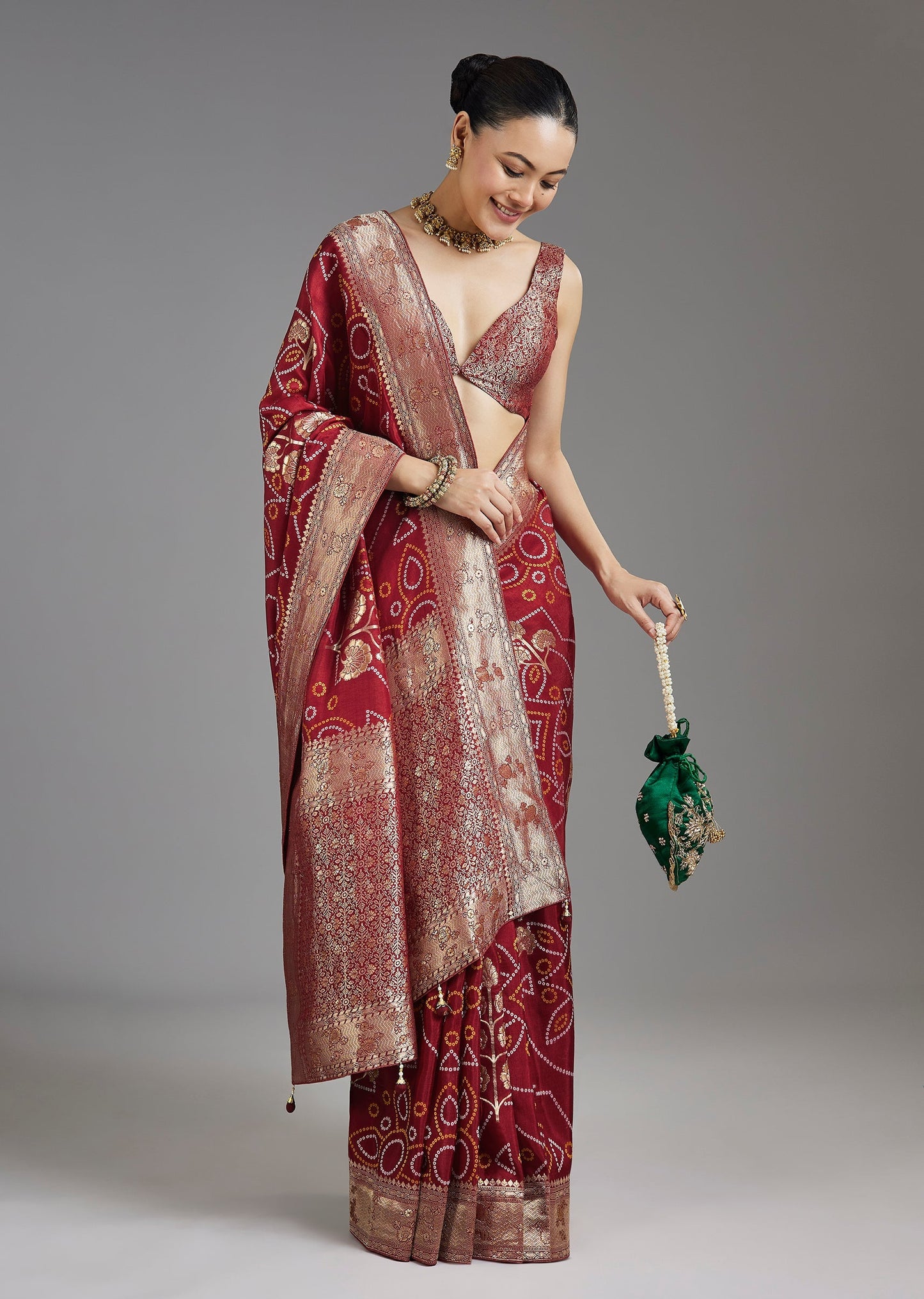 Maroon Dola Silk Saree