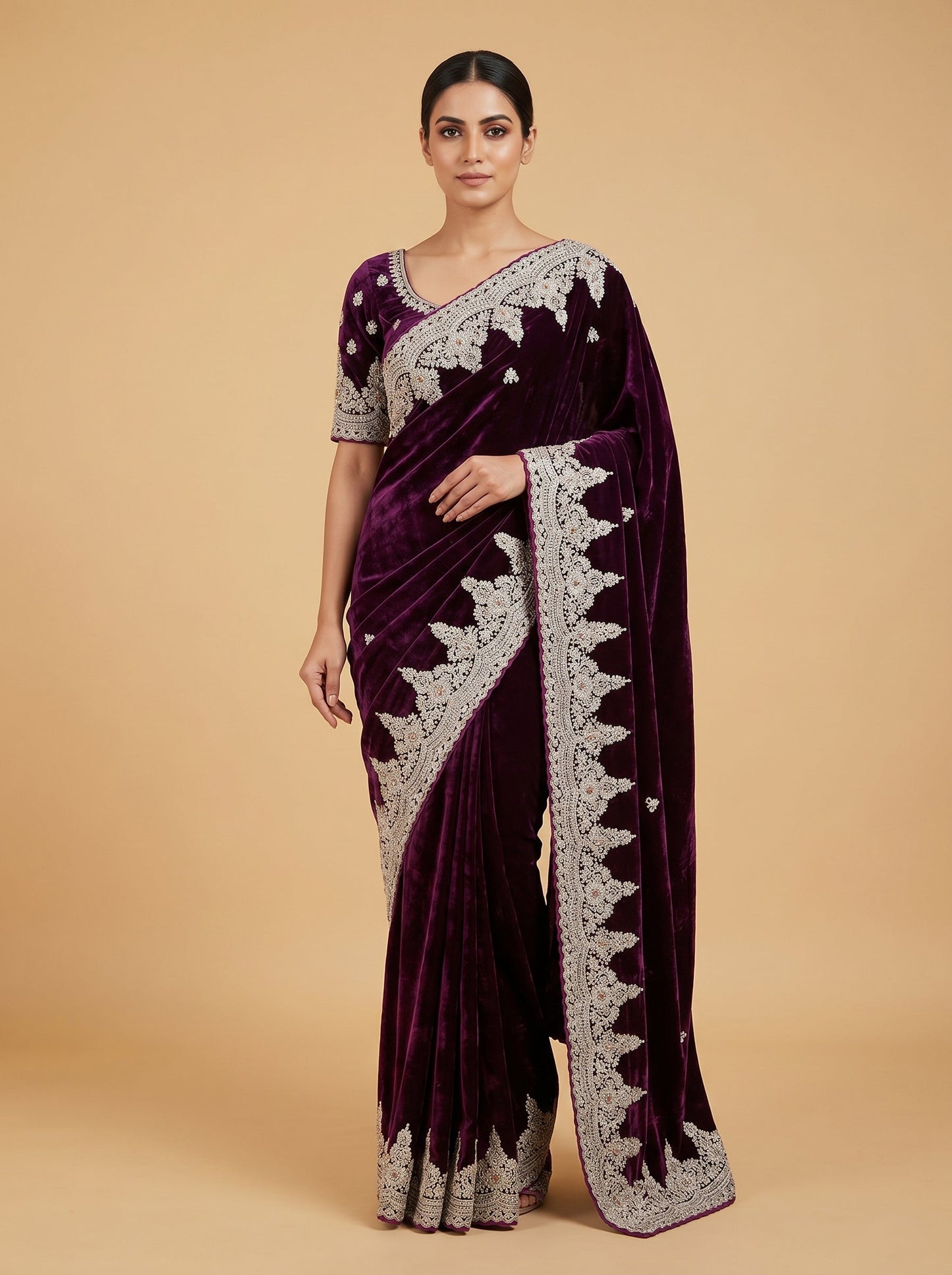 Maroon Embroidered Saree