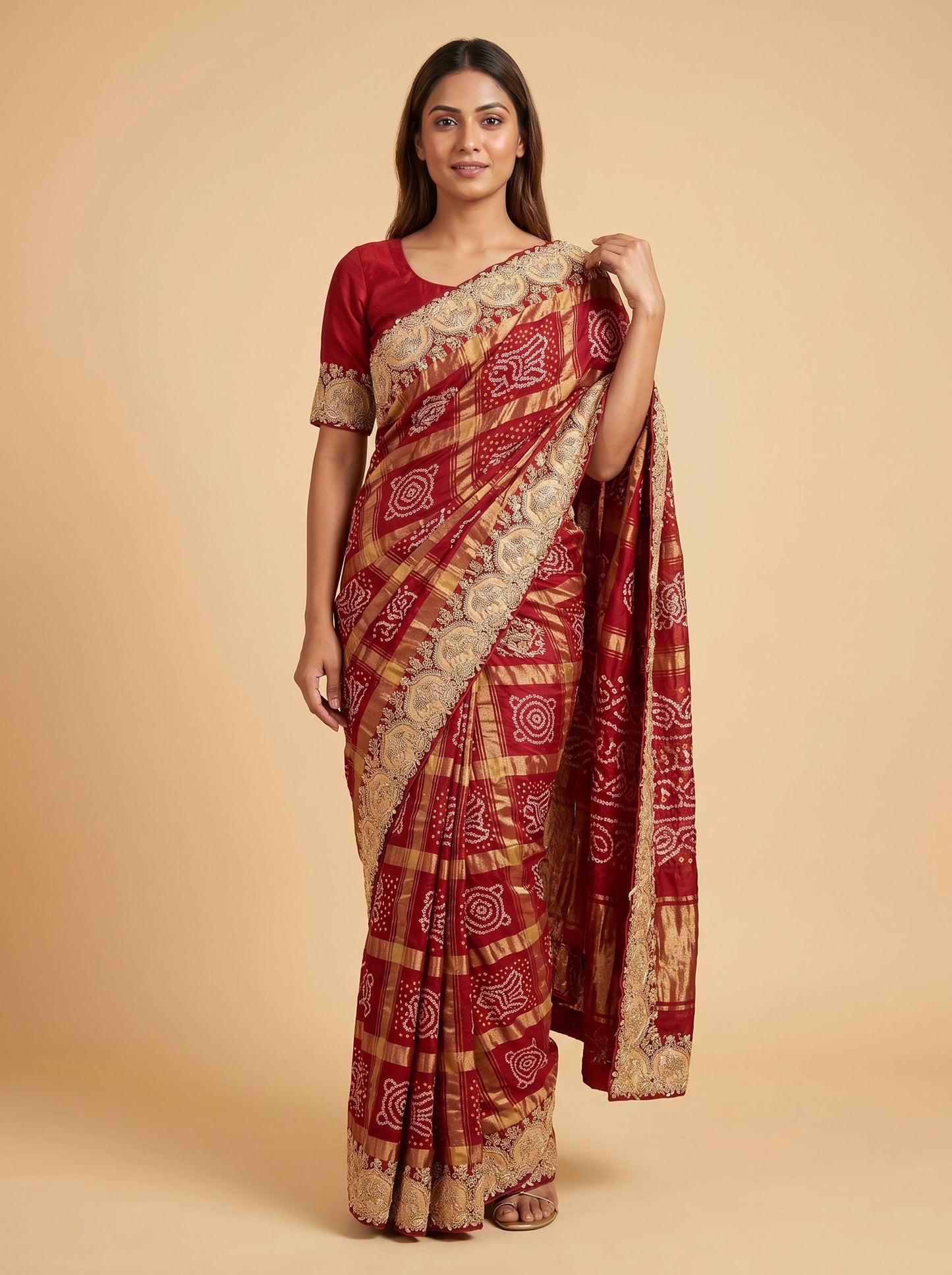Maroon Embroidered Saree with Rich Detailing