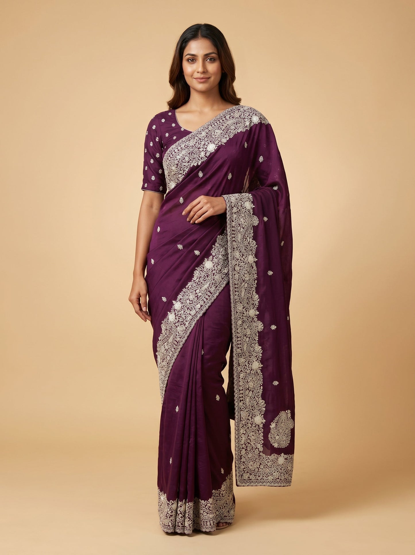 Maroon Glow Embroidered Saree