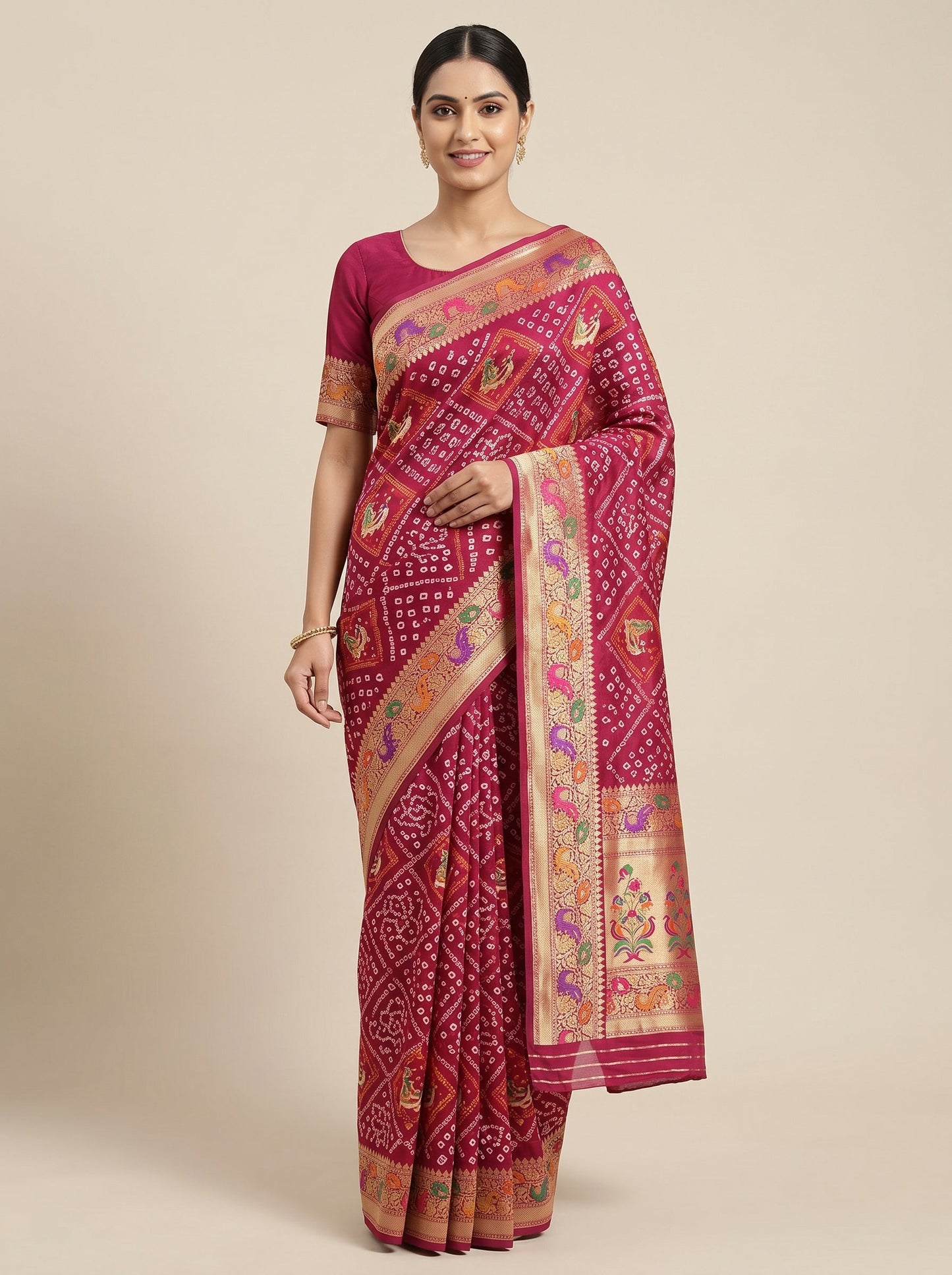 Maroon Heritage Bandhani Saree