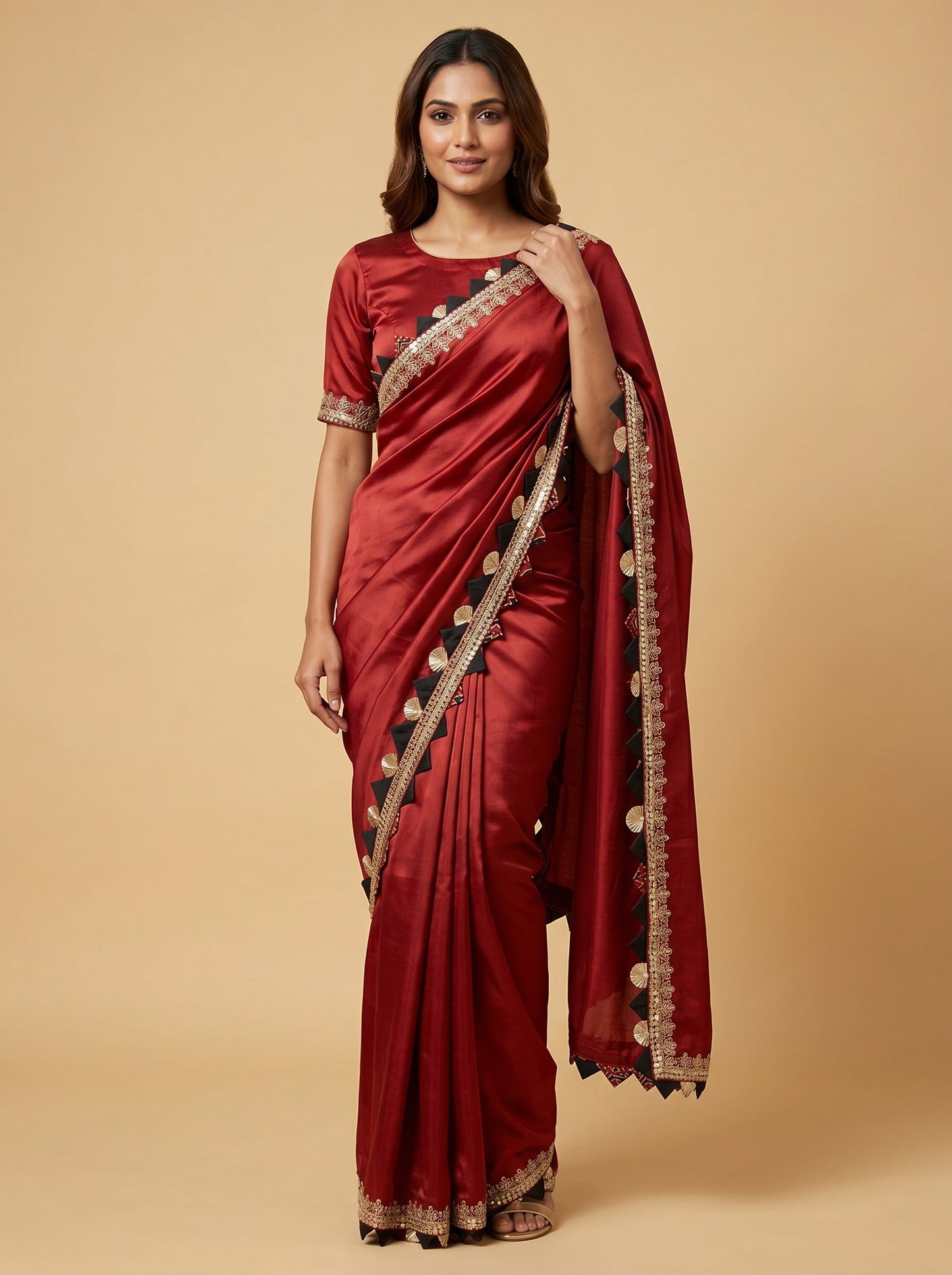 Maroon Intense Threadwork Embroidered Saree