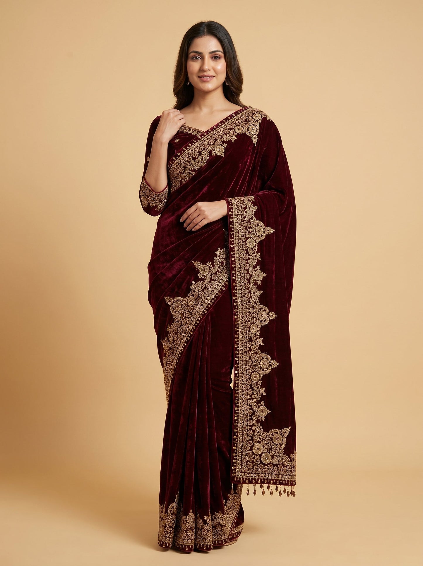 Maroon Opulent Detail Embroidered Saree