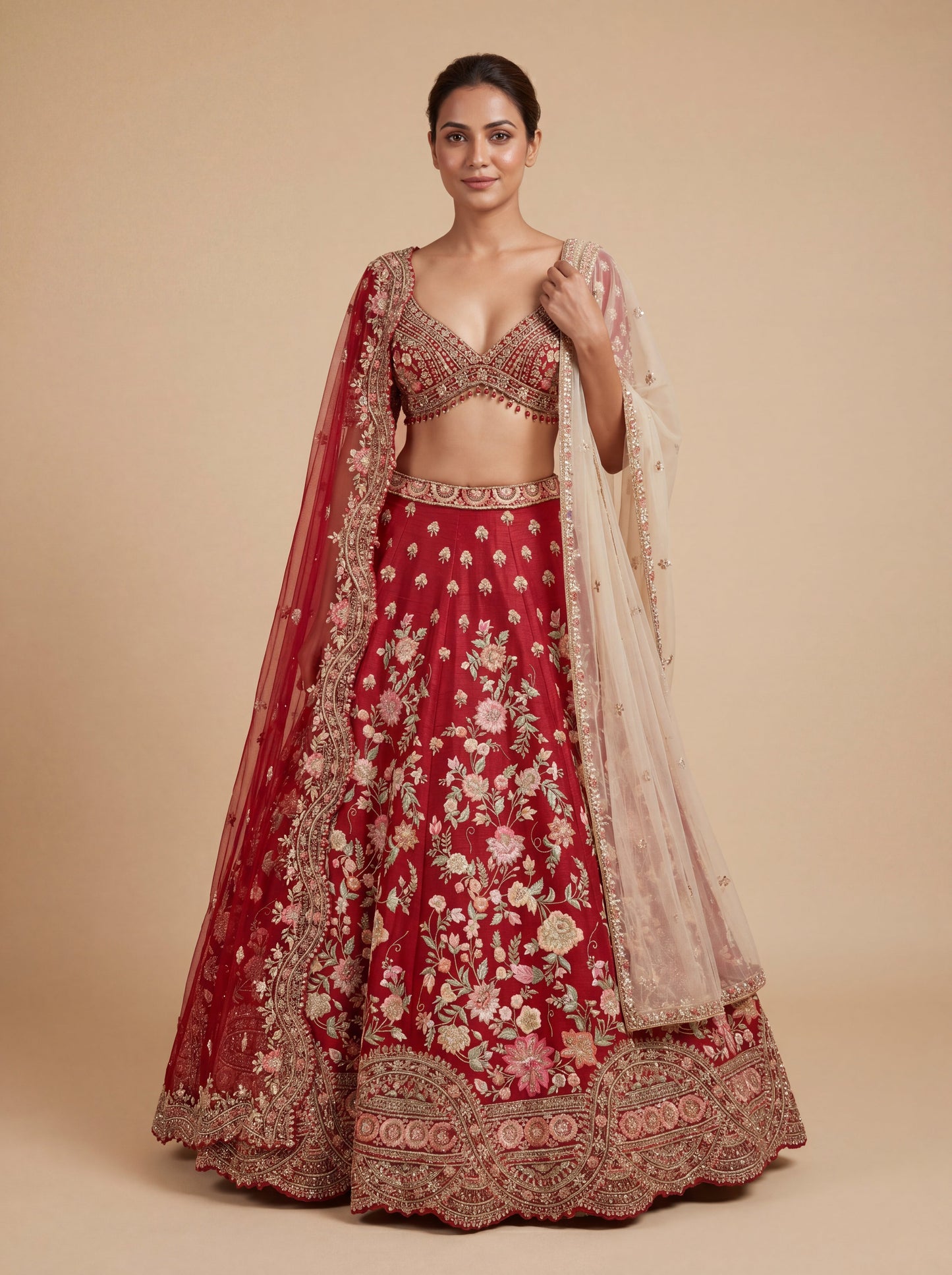 Maroon Pheras Bridal Lehenga With Bold Embroidery Flared Skirt