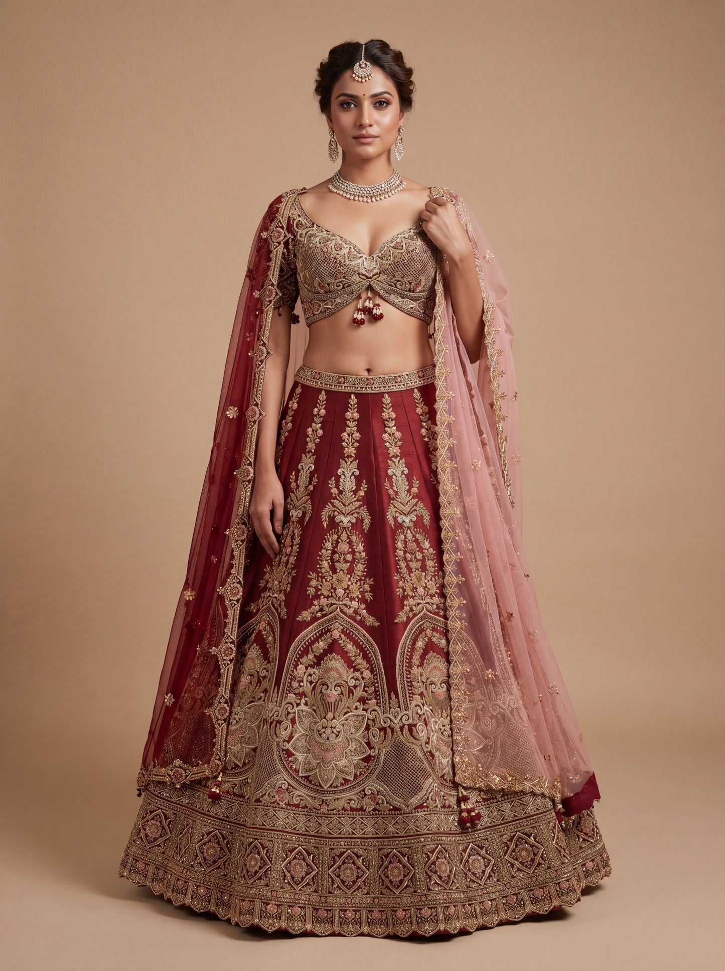 Maroon Pheras Bridal Lehenga With Heavy Embroidered Volume