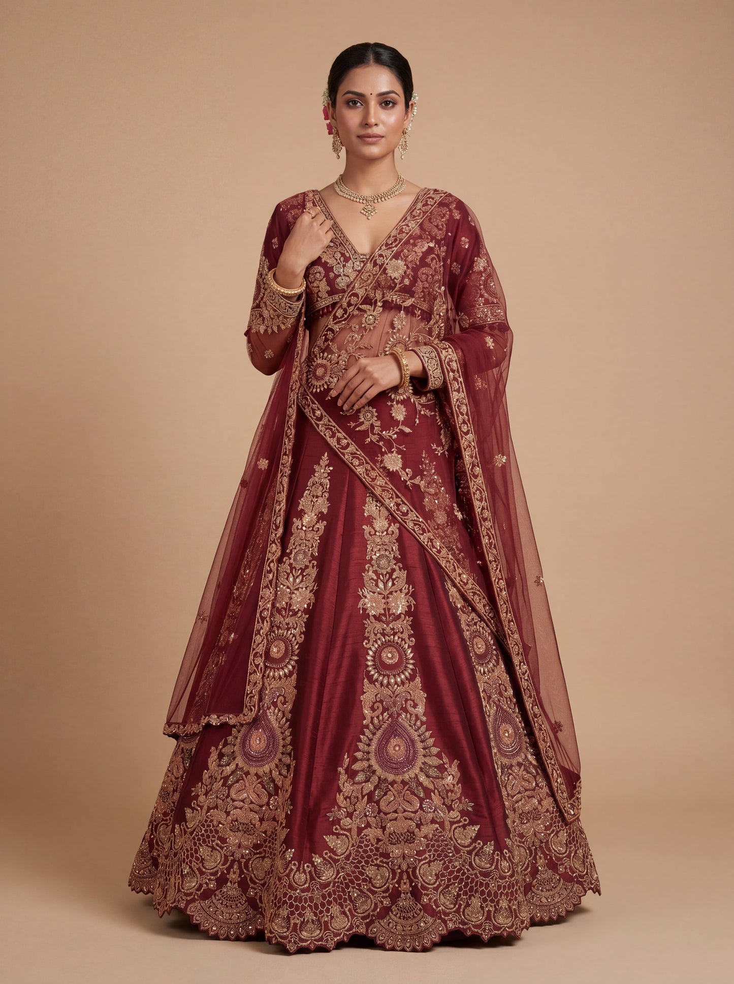 Maroon Pheras Bridal Lehenga With Heavy Embroidery Classic Flare