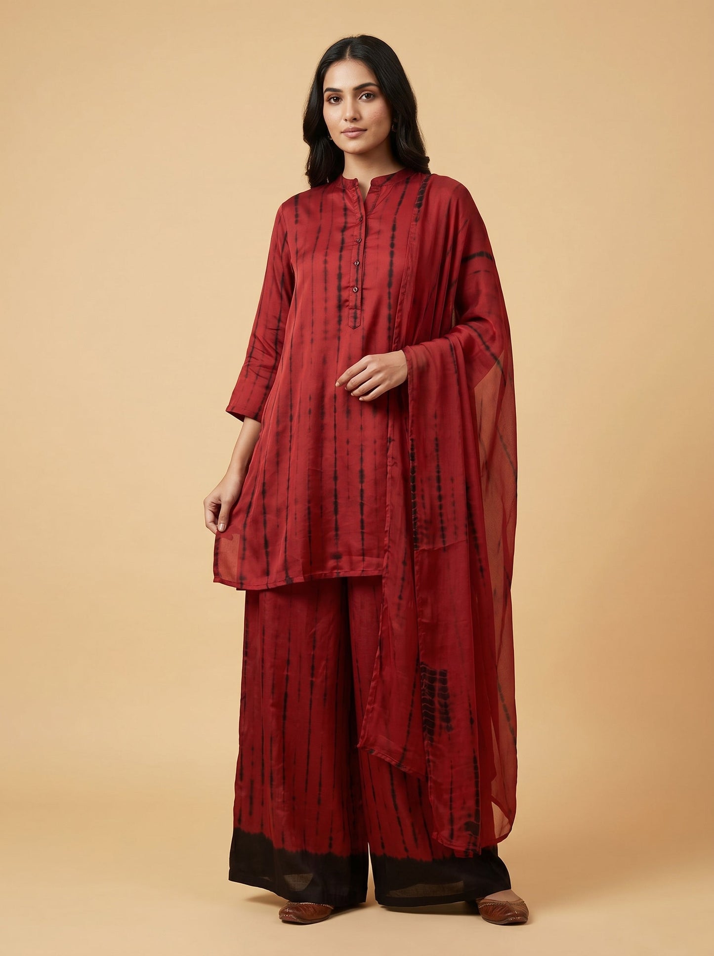 Maroon Rayon Straight Kurti Set