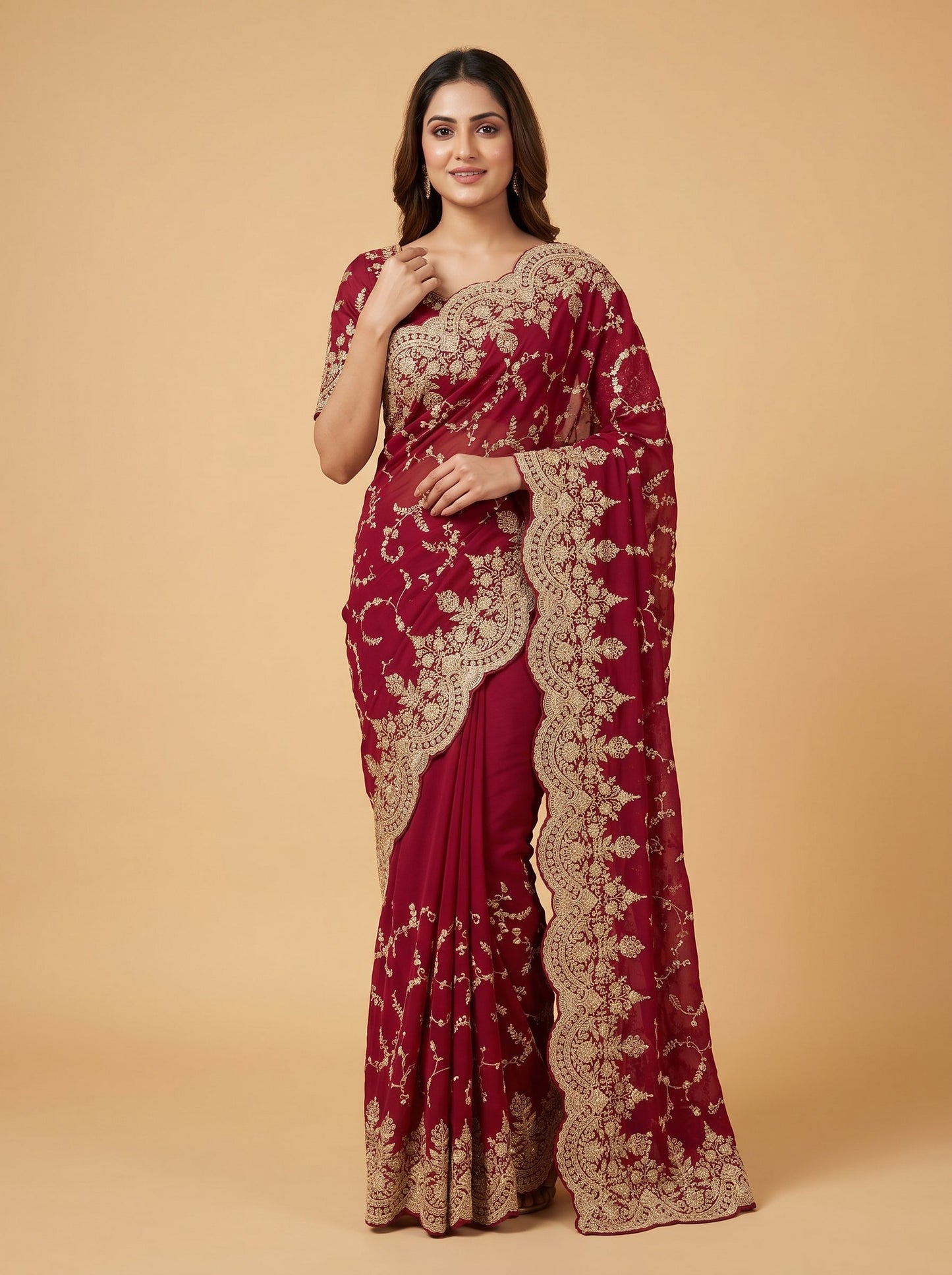 Maroon Decorous Embroidered Saree