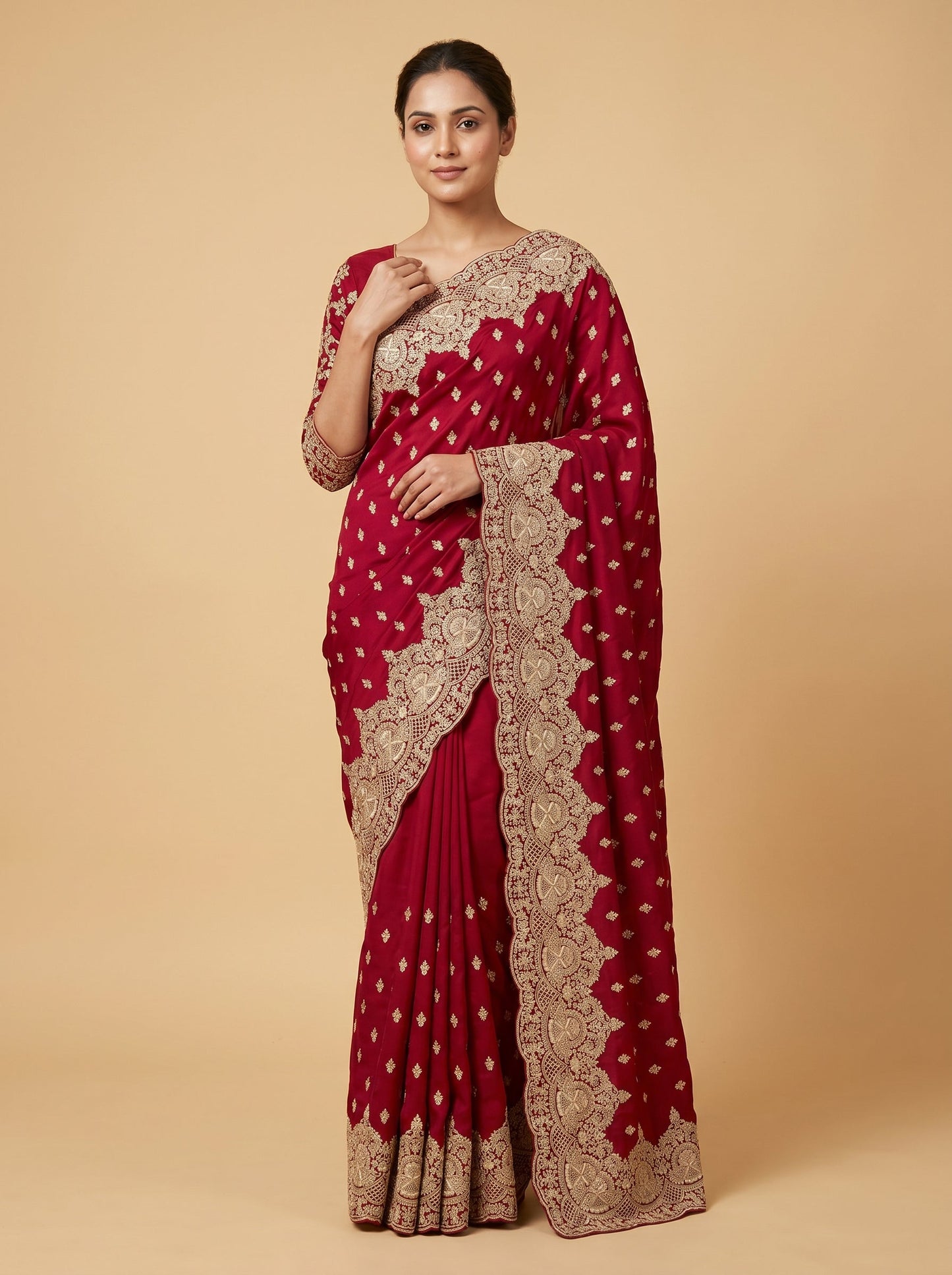 Maroon Thread Embroidered Saree