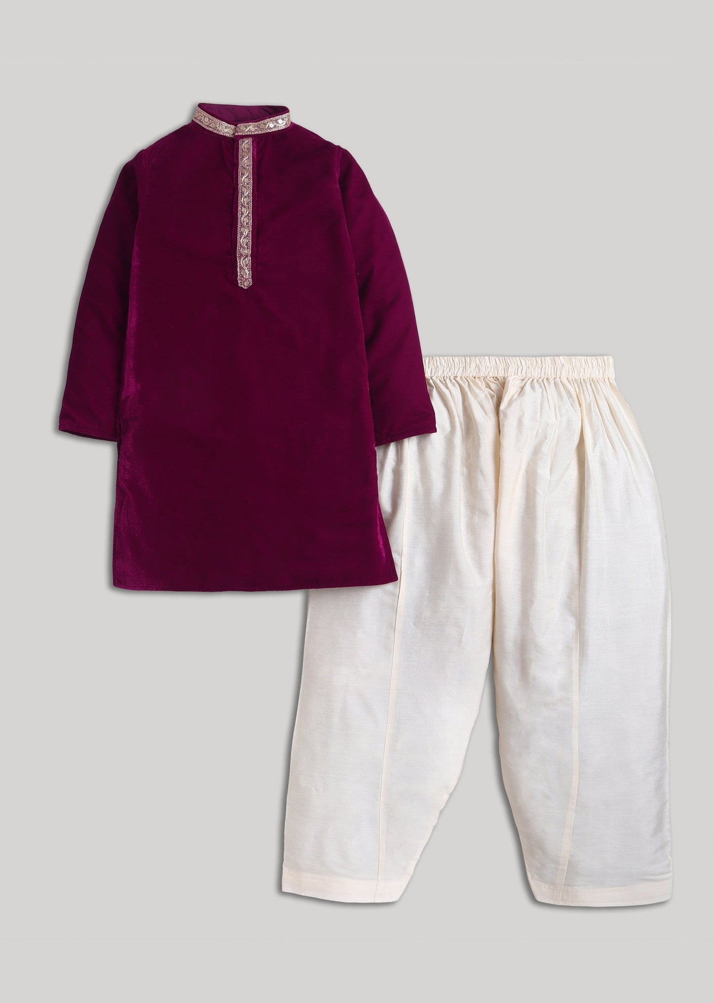 Maroon Velvet Boys Kurta Set
