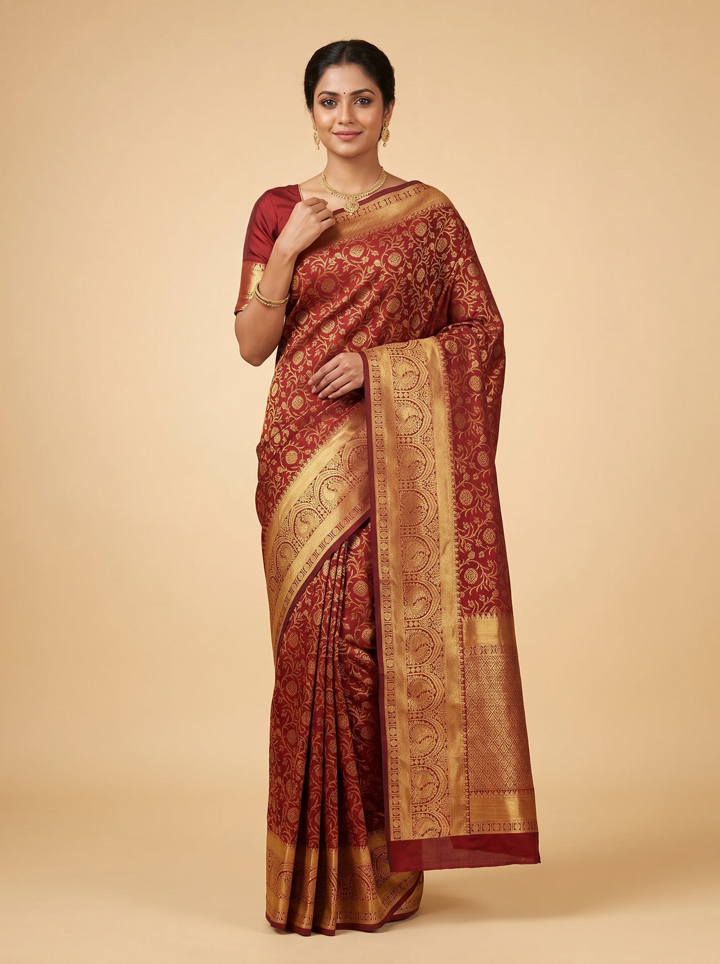 Maroon Vintage Wine Weave Handloom Saree
