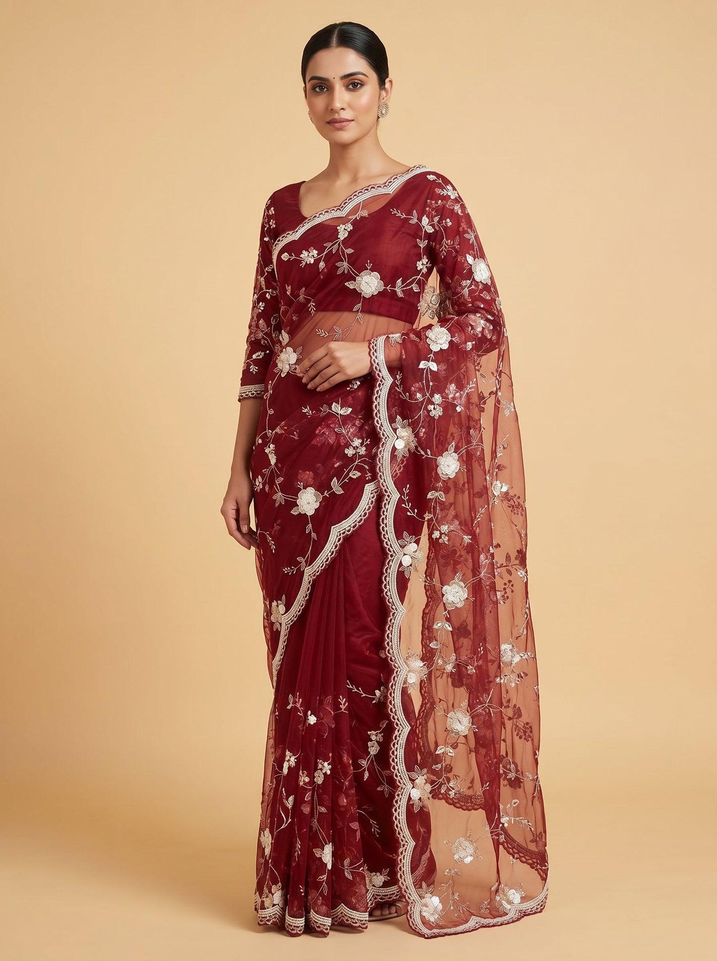 Maroon Wine Opulence Embroidered Saree
