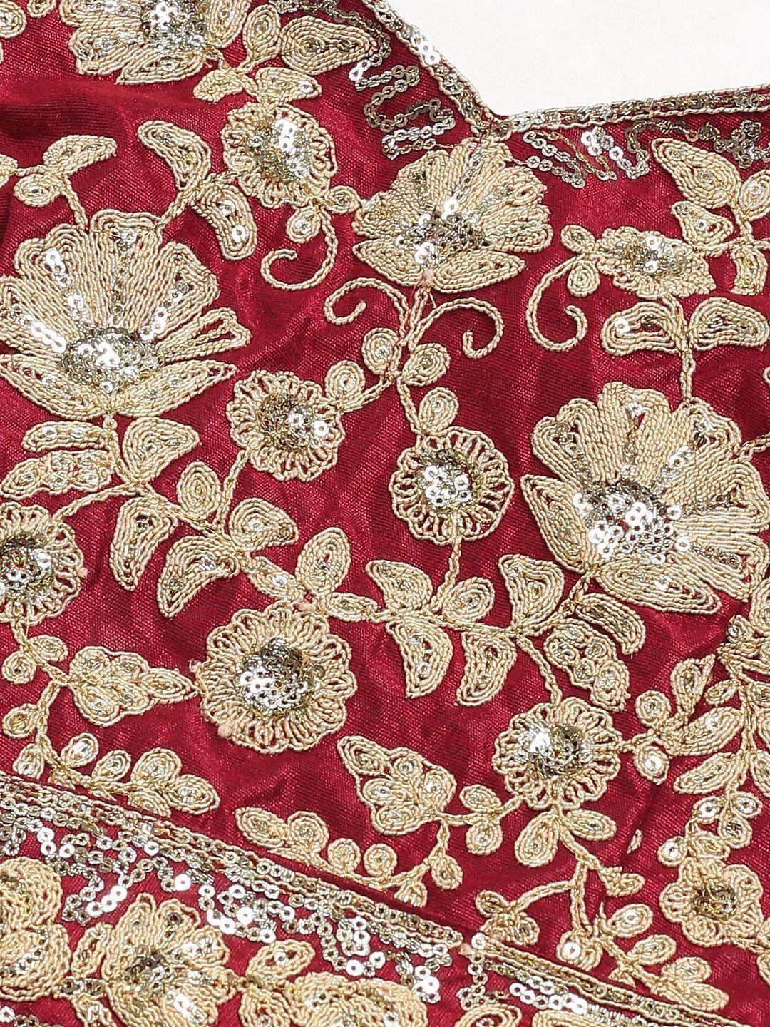 Tulsi Art Maroon & Golden Semi-Stitched Myntra Wedding Lehenga & Unstitched Blouse With Dupatta