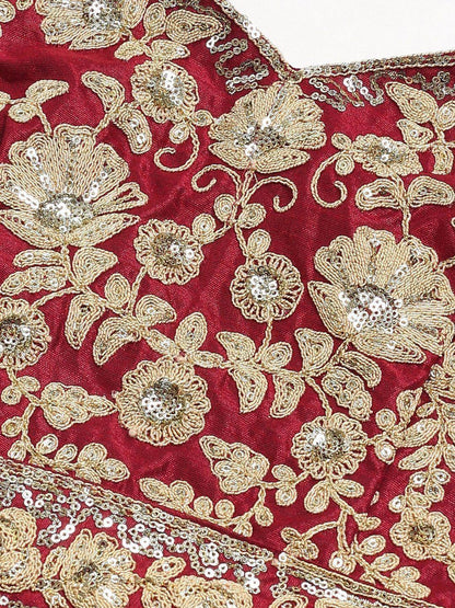 Tulsi Art Maroon & Golden Semi-Stitched Myntra Wedding Lehenga & Unstitched Blouse With Dupatta