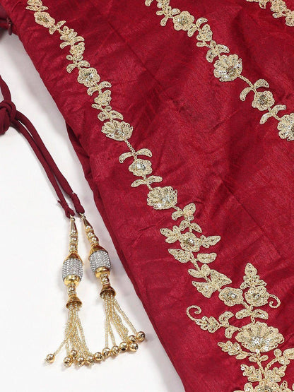 Tulsi Art Maroon & Golden Semi-Stitched Myntra Wedding Lehenga & Unstitched Blouse With Dupatta