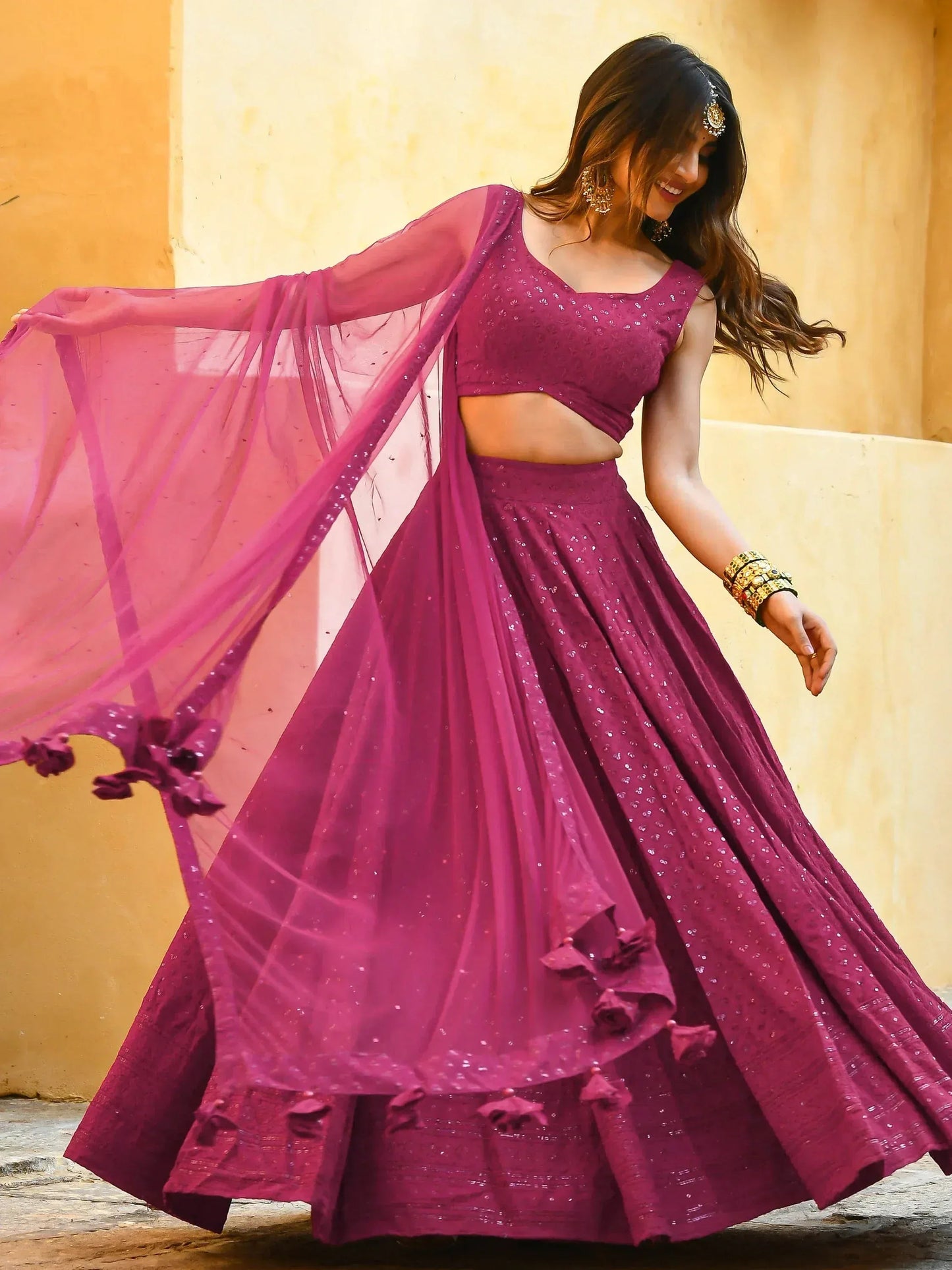Tulsi Art Marvelous Pink Sequins Event Wear Lehenga Choli With Net Dupatta