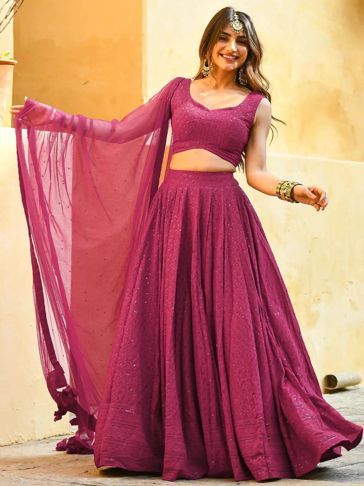 Tulsi Art Marvelous Pink Sequins Event Wear Lehenga Choli With Net Dupatta