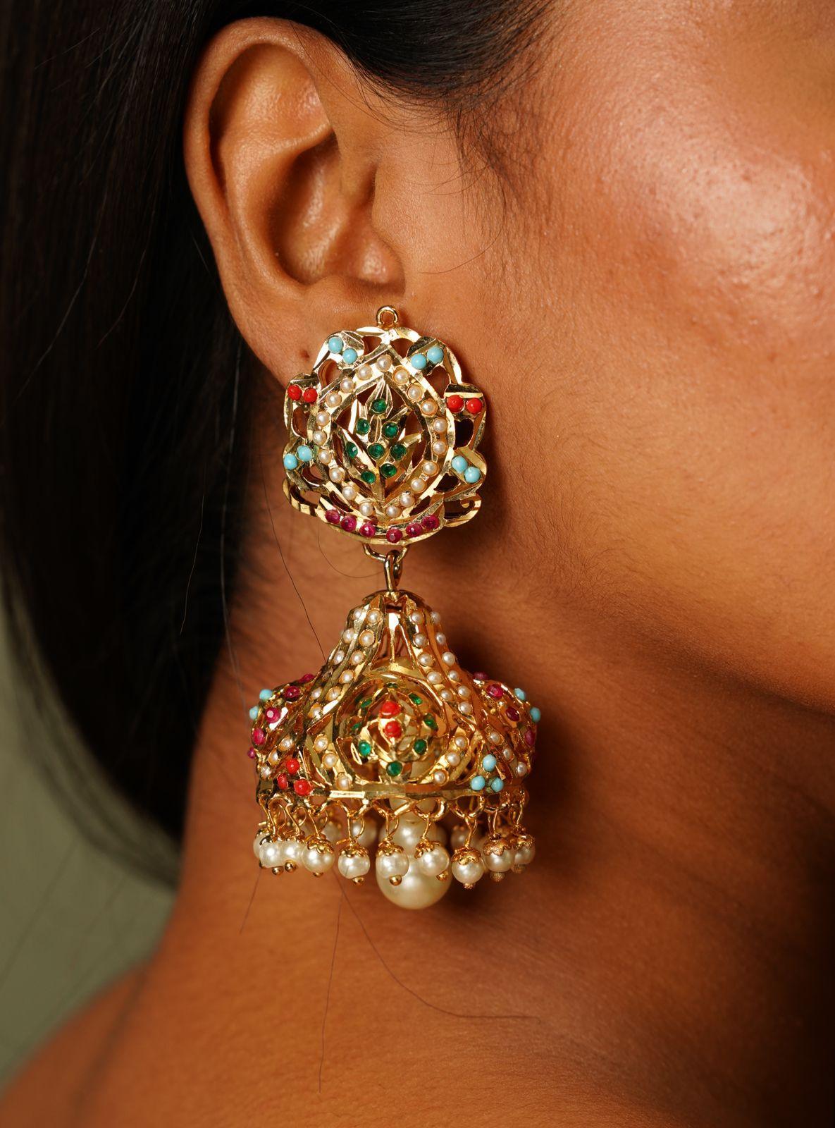 Maryam Oversized Navratna Jadaau Jhumka