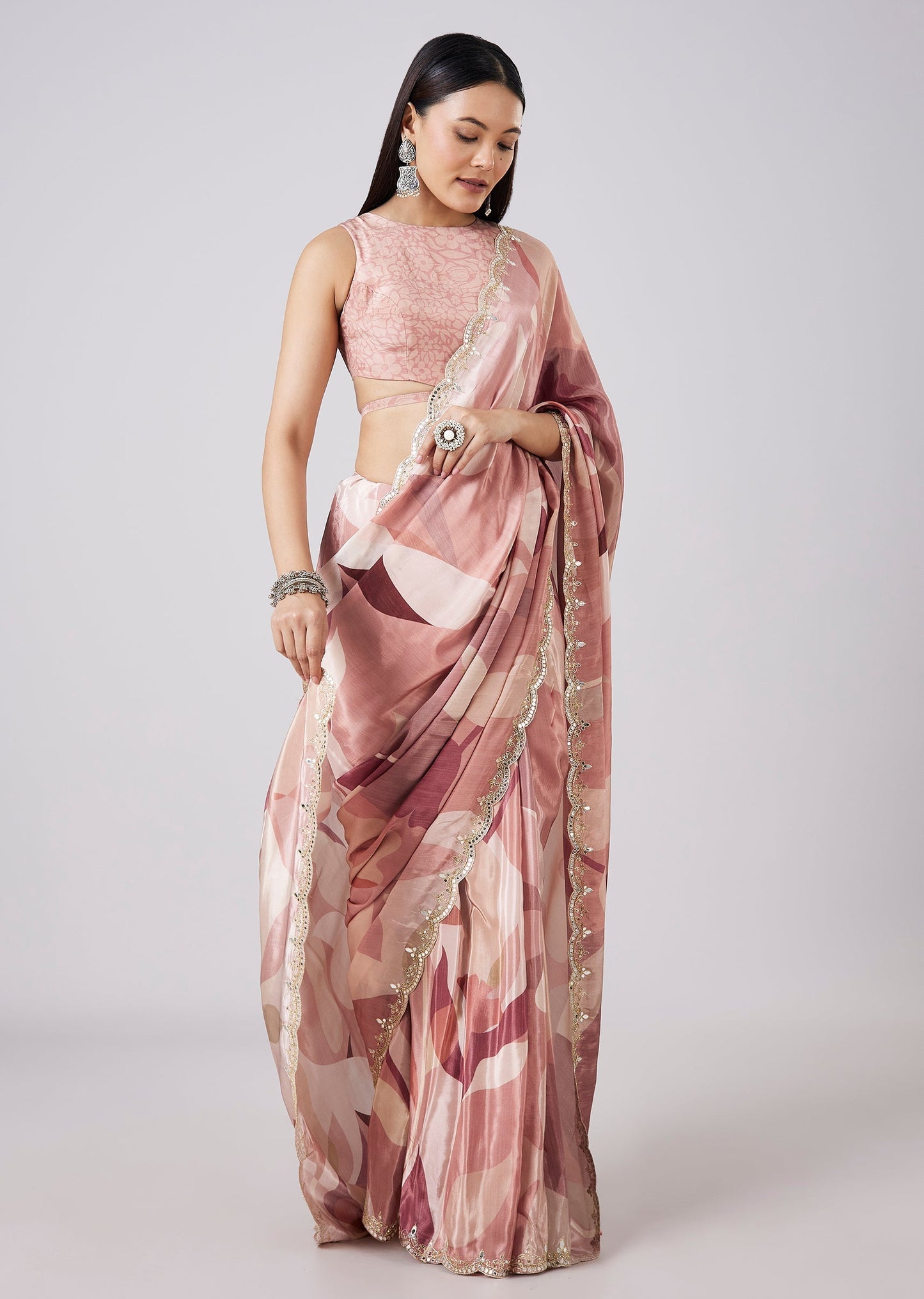 Mauve Abstract Printed Saree with Blouse