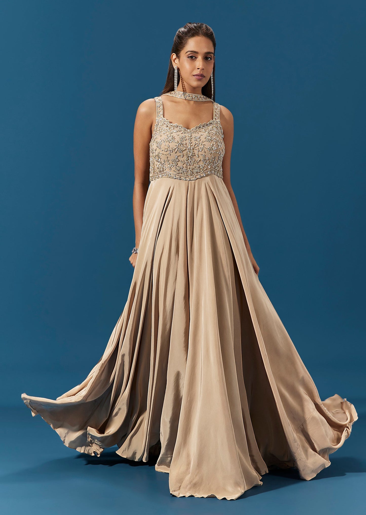 Mauve Crepe Embellished Jumpsuit With Choker Dupatta