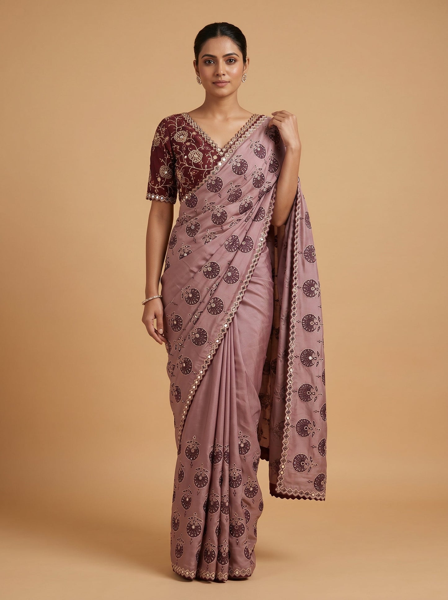 Mauve Elegant Craft Embroidered Saree