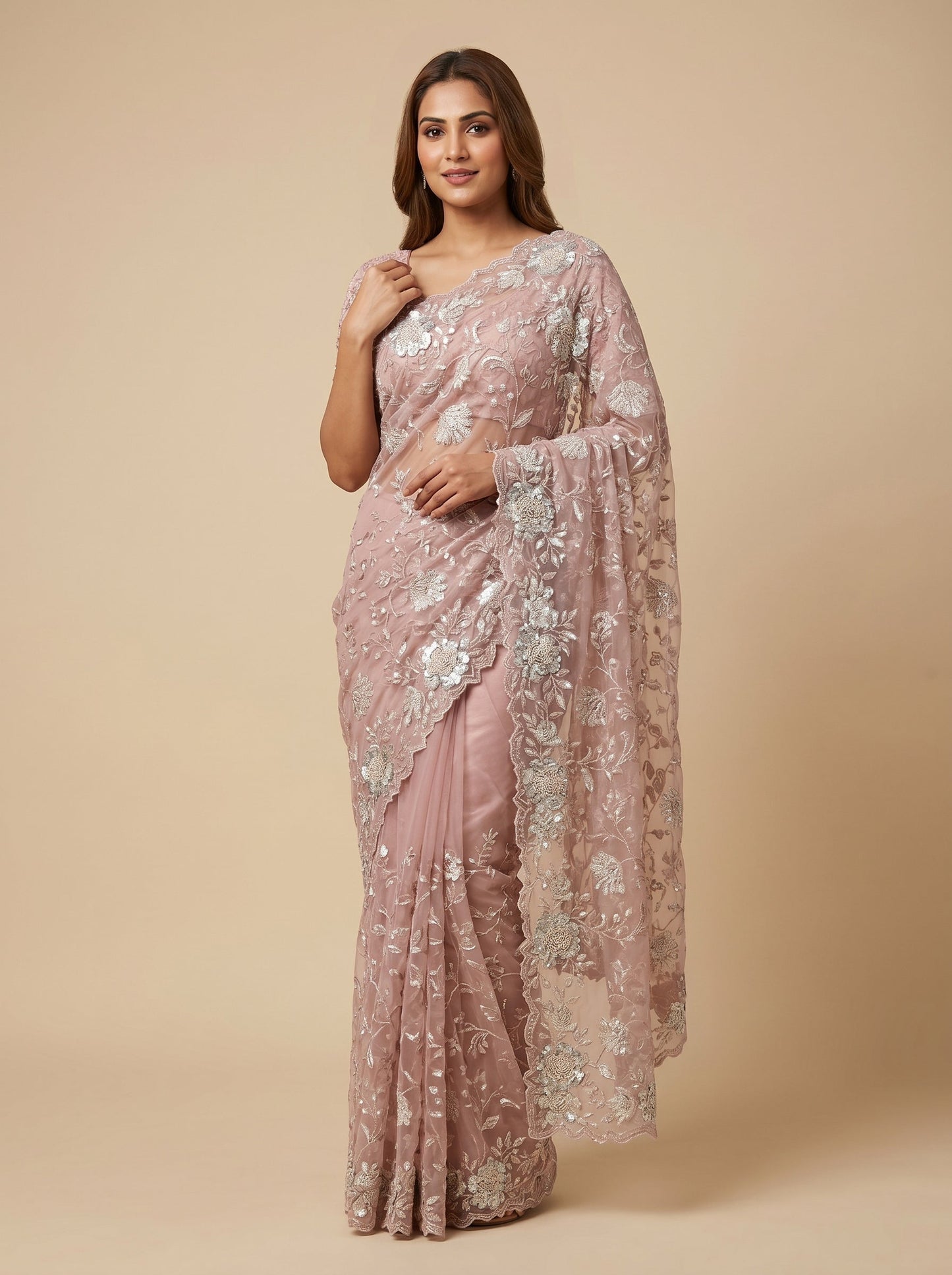 Mauve Embroidered Saree with Graceful Motifs