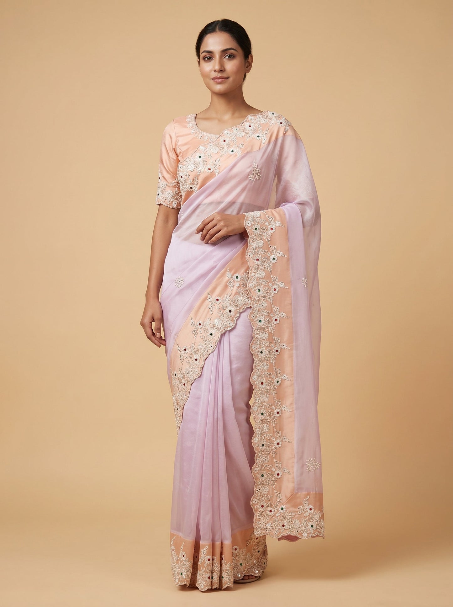 Mauve Embroidered Saree with Soft Motifs