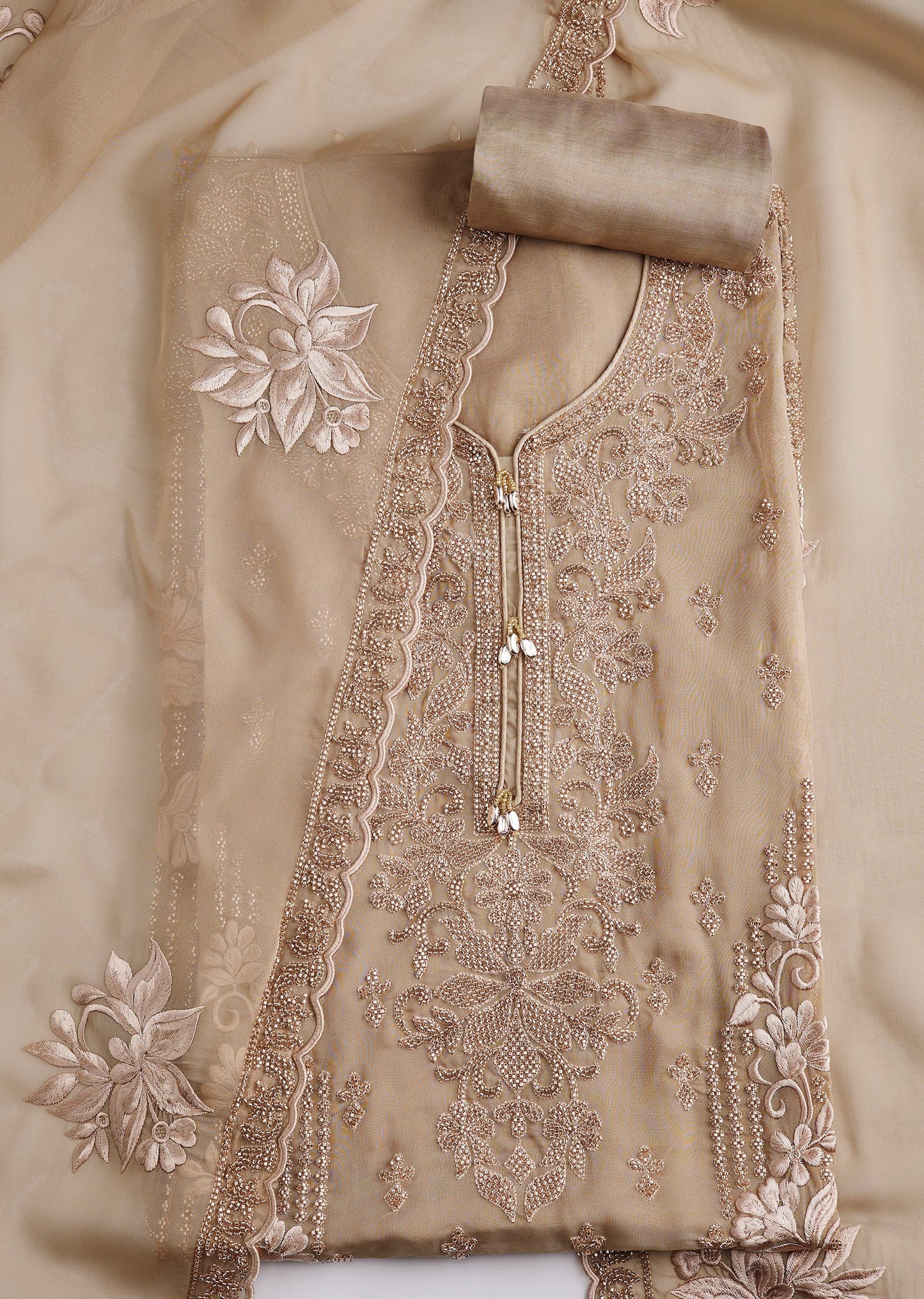 Mauve Organza Embroidered Unstitched Suit Set With Dupatta