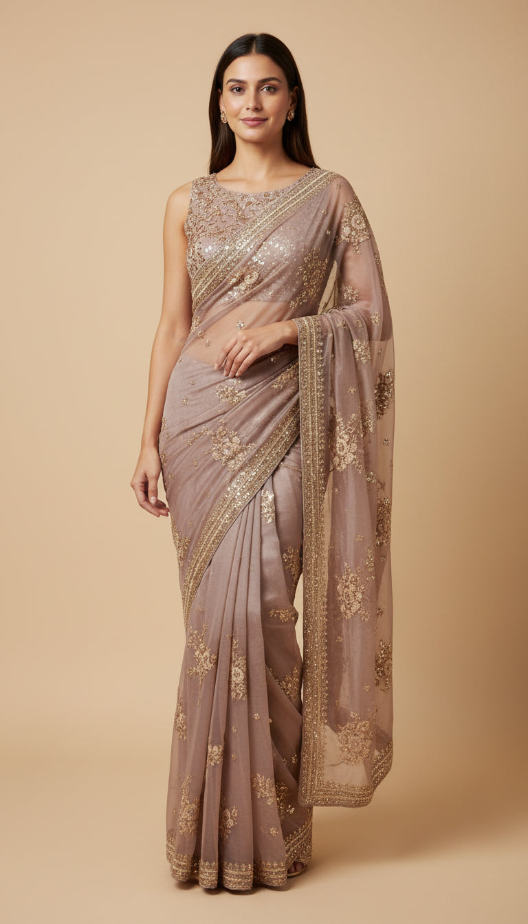 Mauve Dreamlike Embroidered Saree