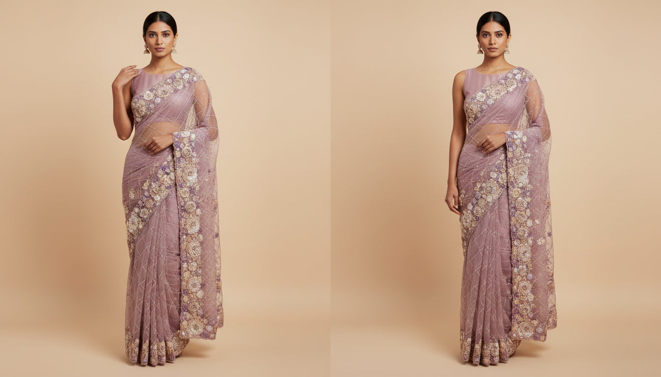 Mauve Dreamy Embroidered Saree