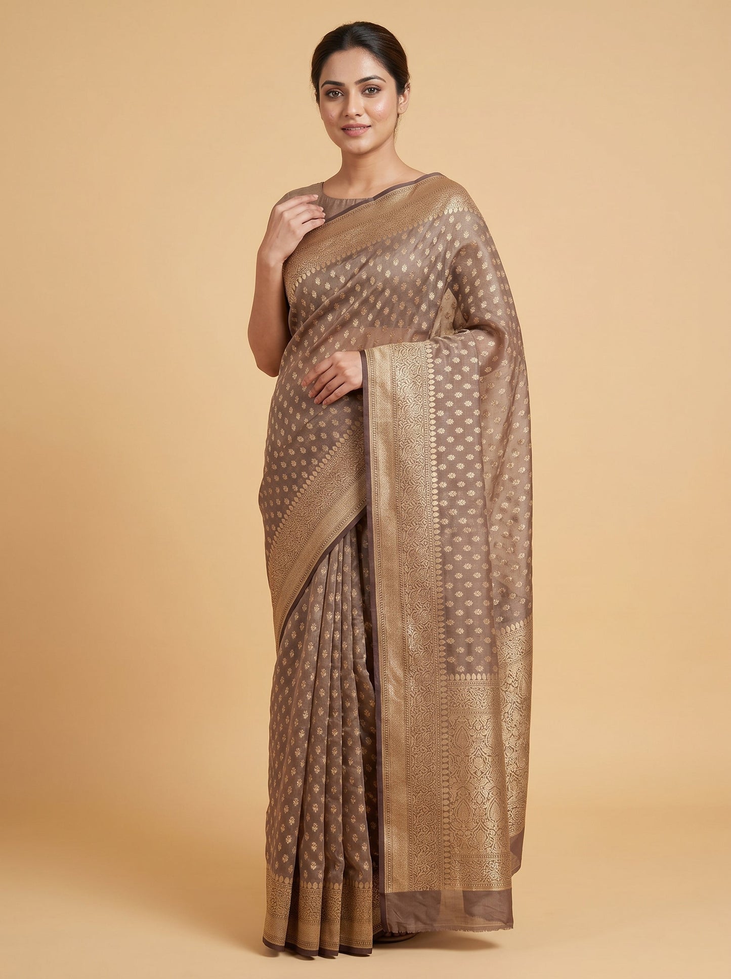 Mauve Subdued Finish Embroidered Saree