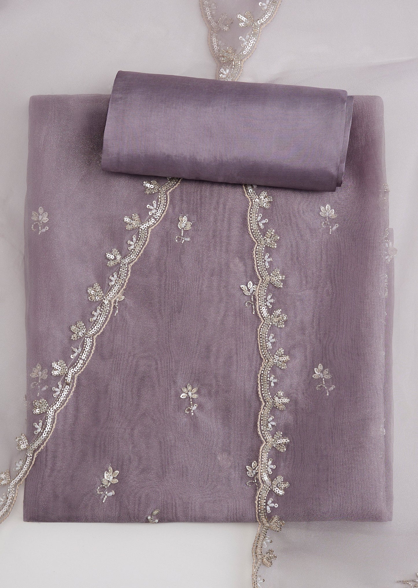 Mauve Tissue Embroidered Unstitched Suit Set With Dupatta