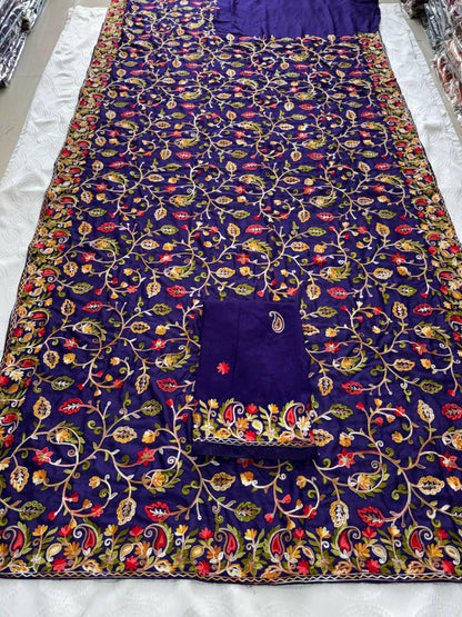 Teeya Creation New Latest Party Wear Lucknowi Soft Silk Saree-Purple
