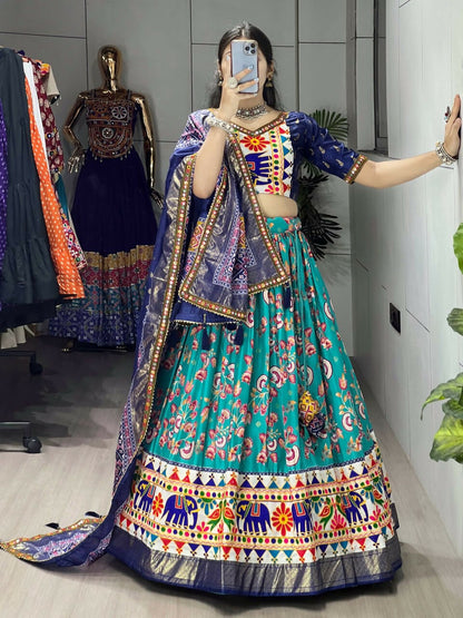 Yash Enterprise Firozi Silk Embroidery Semi Stitched Navratri Chaniya Choli