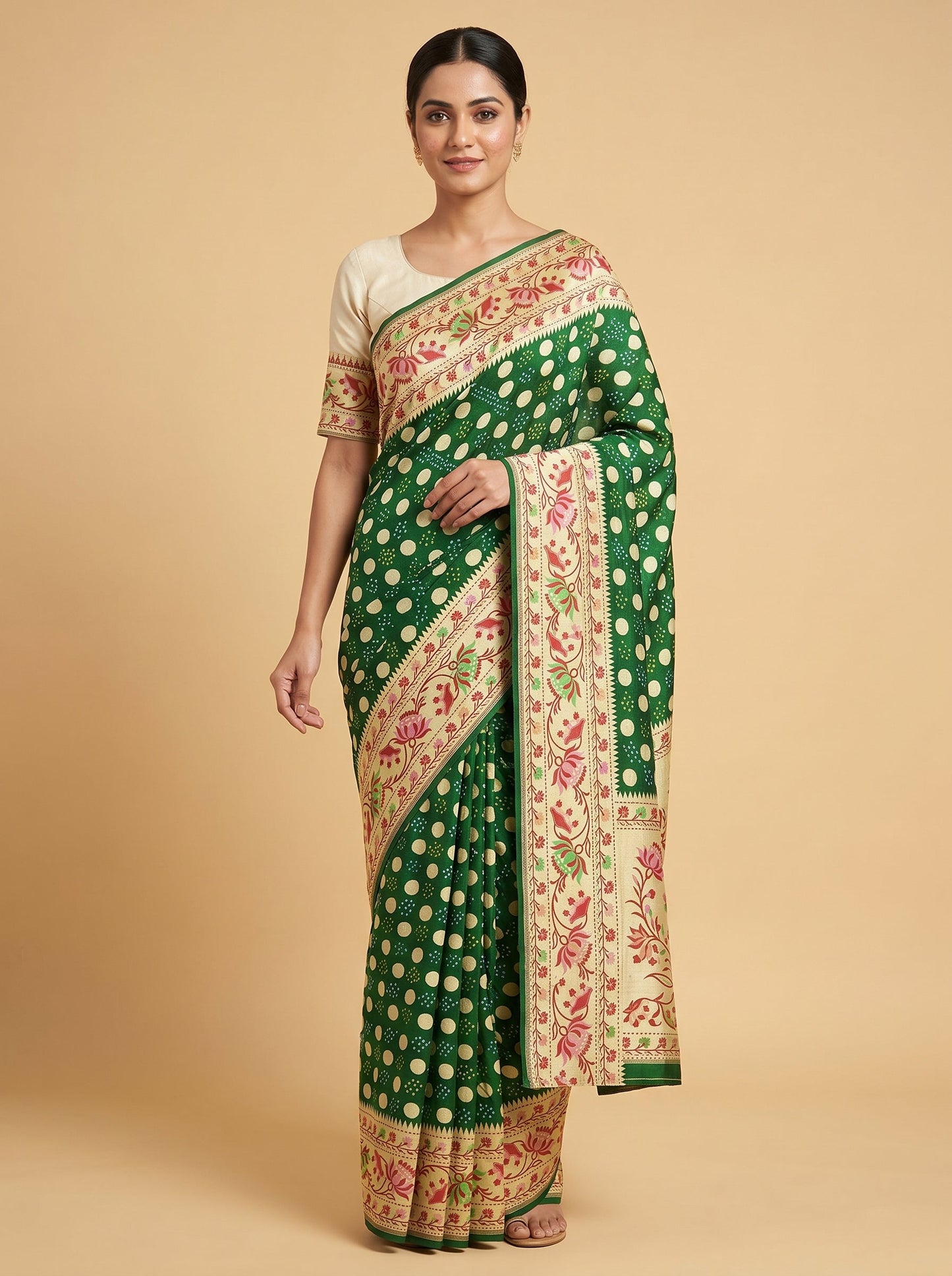 Meadow Bloom Bottle Green Embroidered Saree