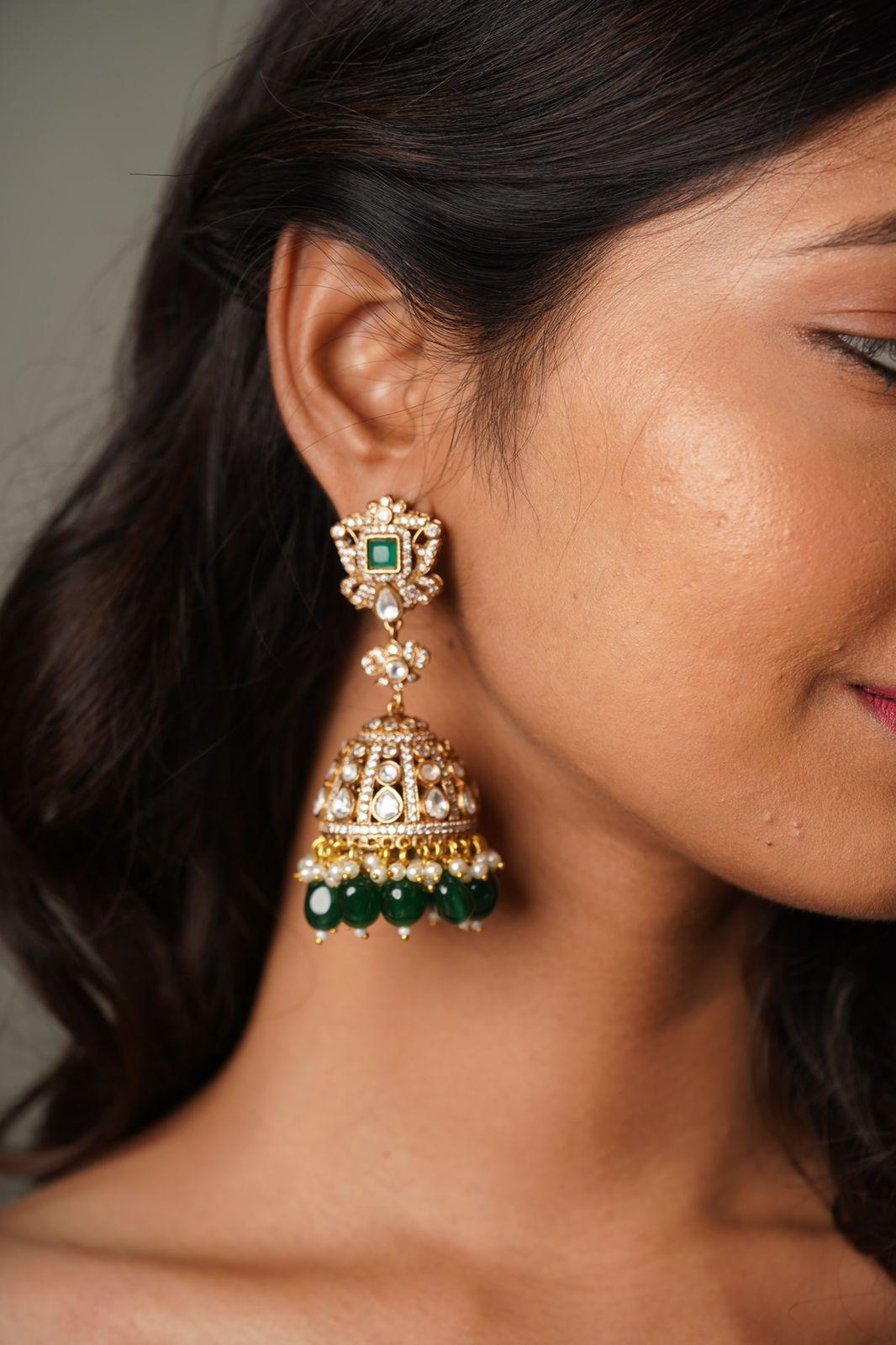 Meeta Polki Antique Gold Jhumkas