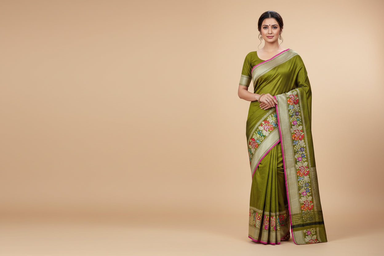 Mehendi Grounded Handloom Saree