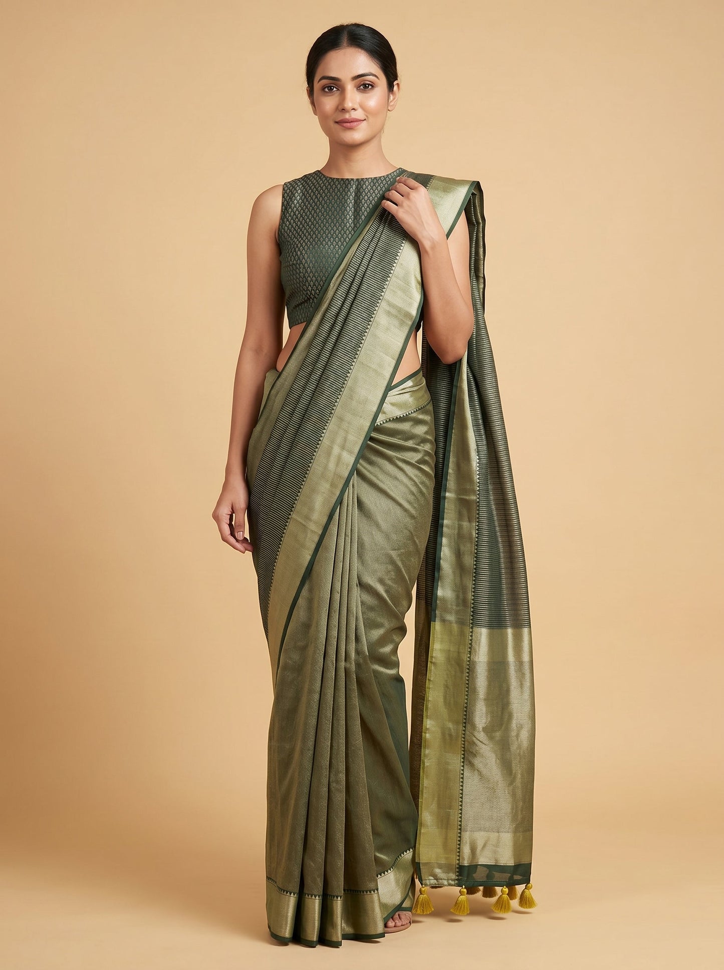 Mehendi Forest Glow Embroidered Saree