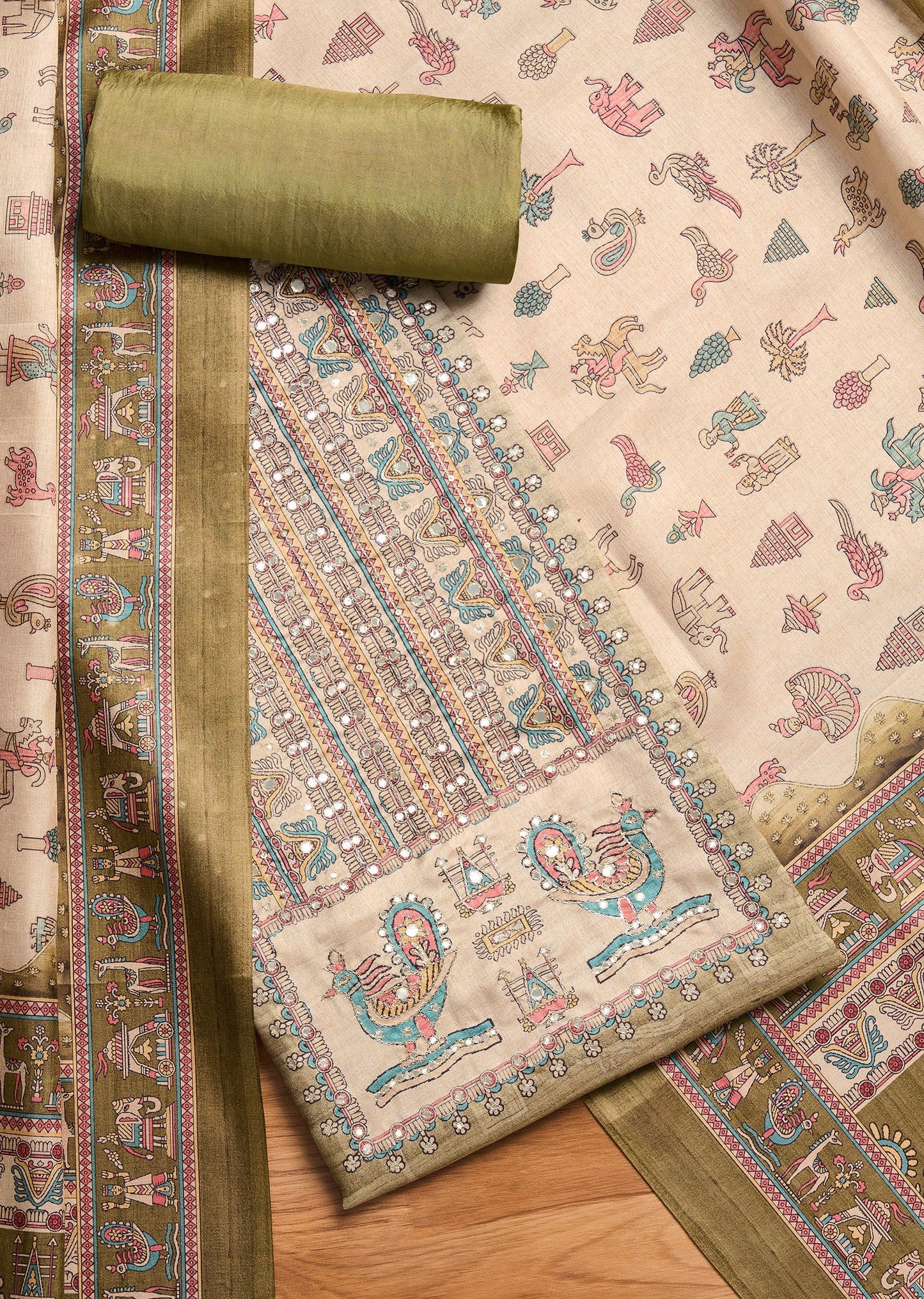 Mehendi Green Cotton Printed Suit Set