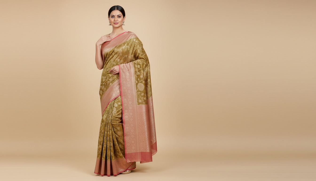 Mehendi Green Rooted Embroidered Saree