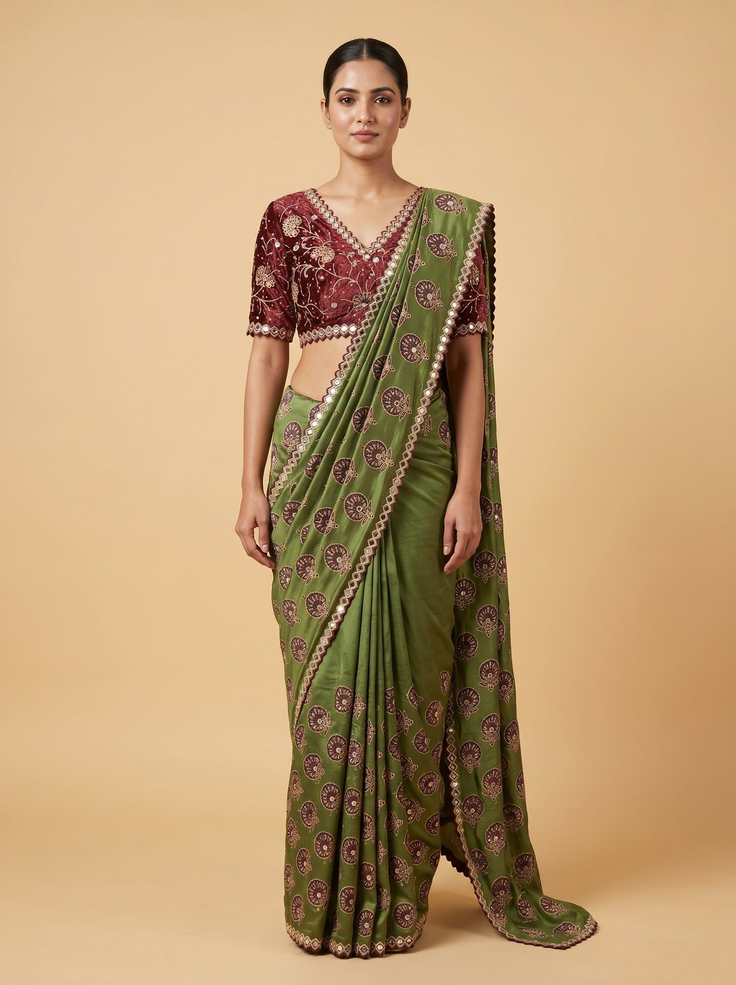 Mehendi Green Heritage Embroidered Saree