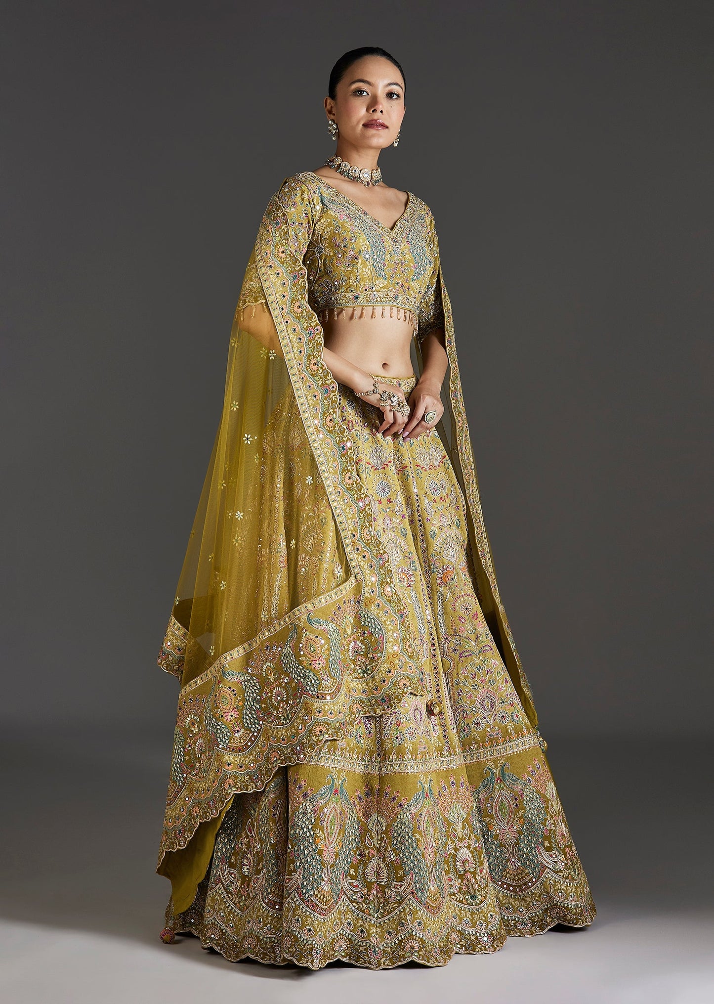 Mehendi Green Lehenga With Festive Shine